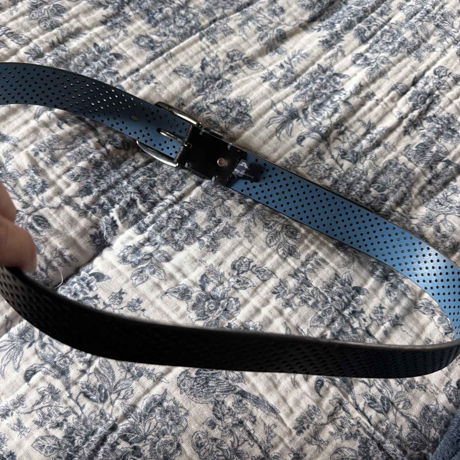 Tommy Bahama Reversible Perforated Leather Belt Black and Blue