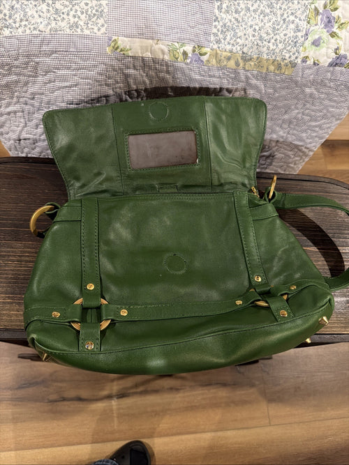 AJ Valenci womens handbag new leather, brgt forest green  14 inX10 in. full size