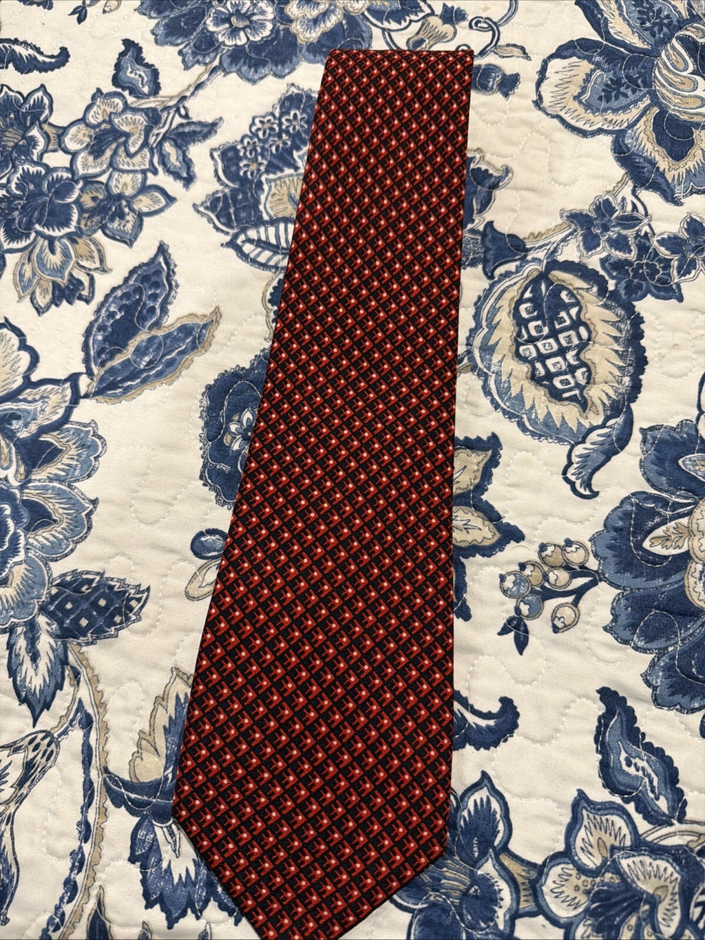 Japanese Silk Tie Vintage 100% Silk Red Geometric Men's Necktie