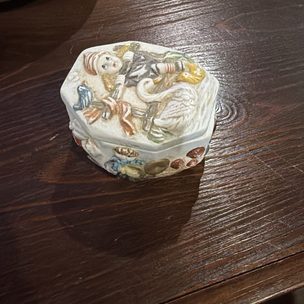 Capodimonte Porcelain Octagon Trinket Case Trinket Box with Lid Italy