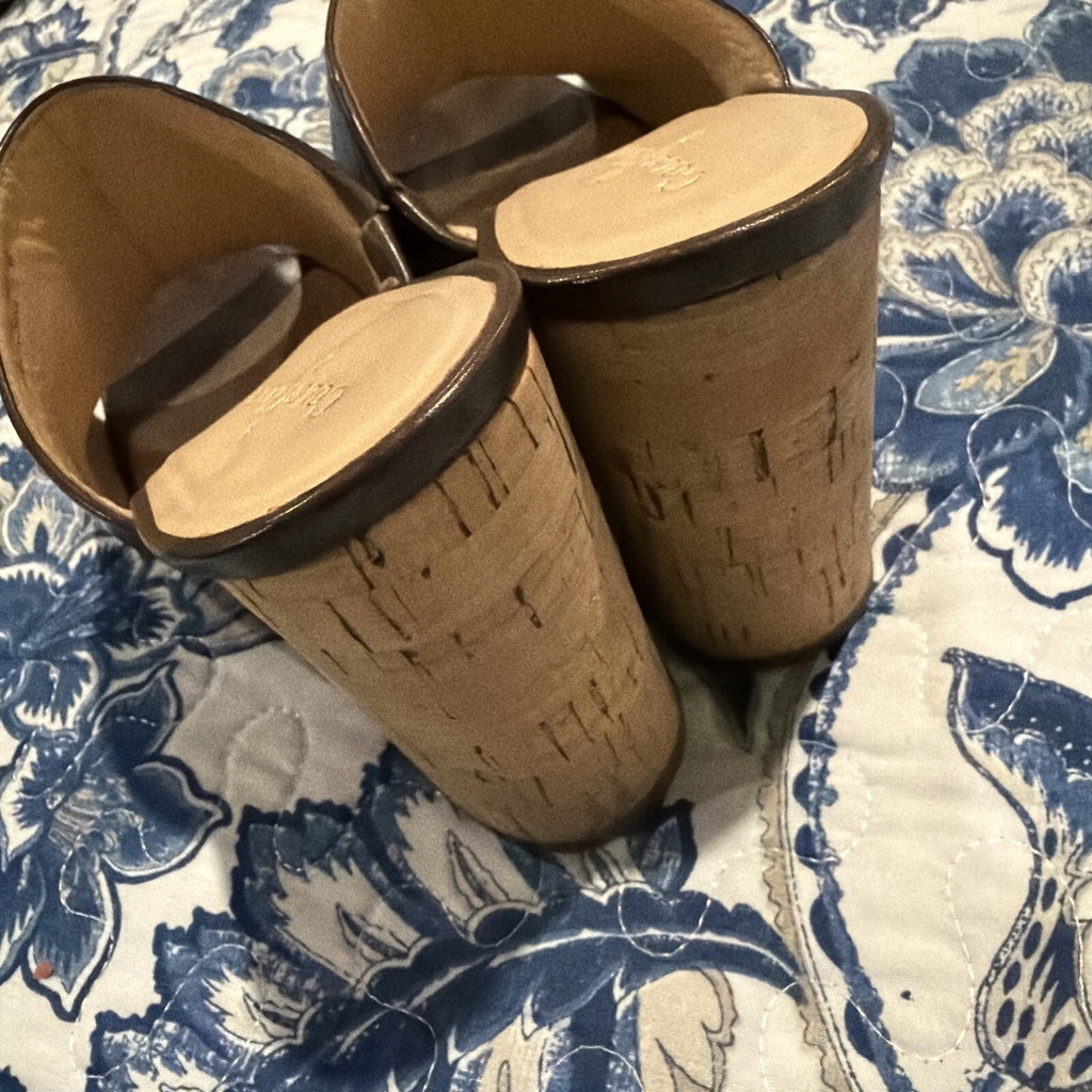 Cole Hann Brown Leather Open Toe Mule Heels Size 7B