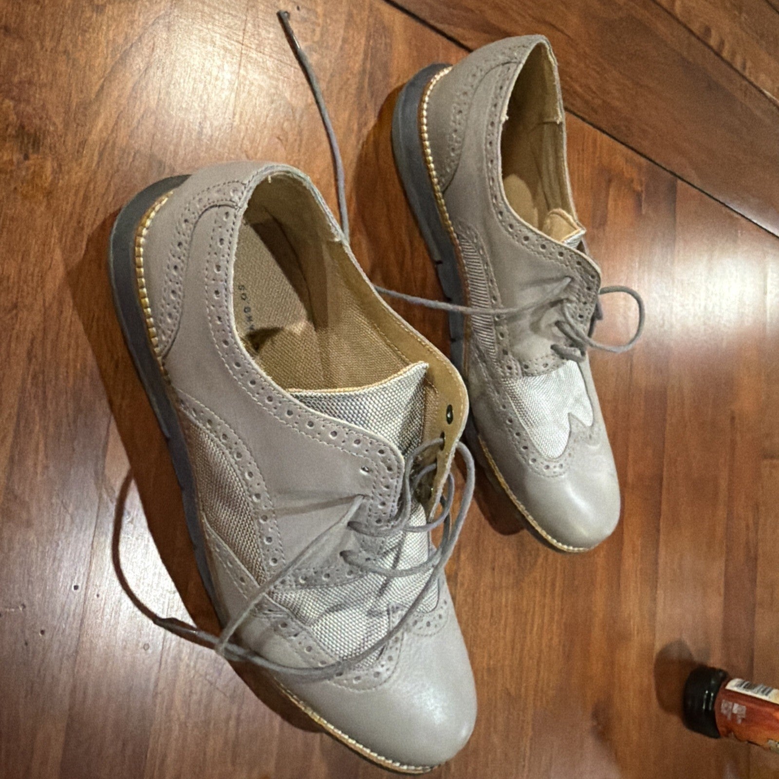 Cole Haan Men's Gray Leather and Mesh Wingtip Dress Shoes Size 9.5 M