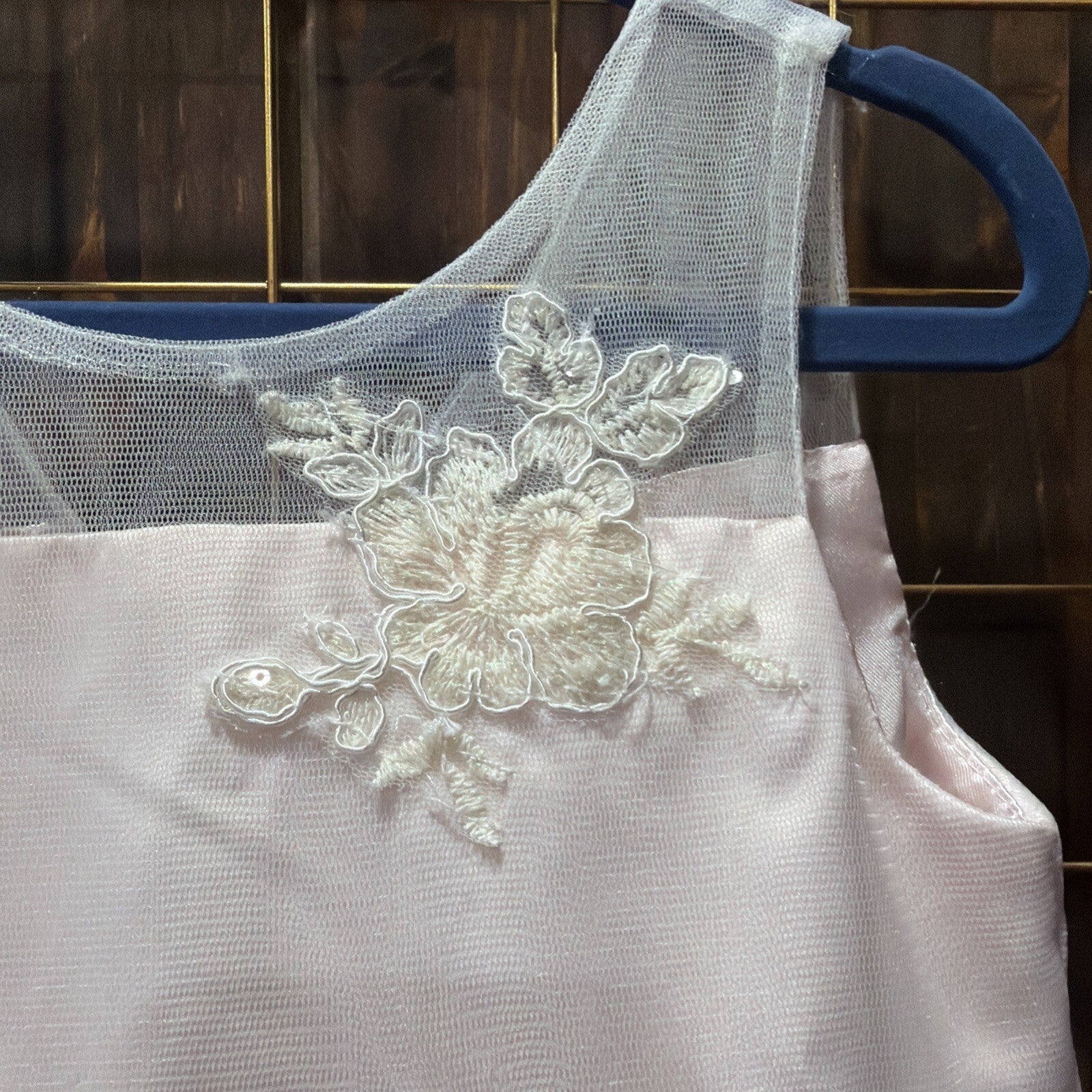 American Princess Girls Pink Floral Lace Party Dress Size 4