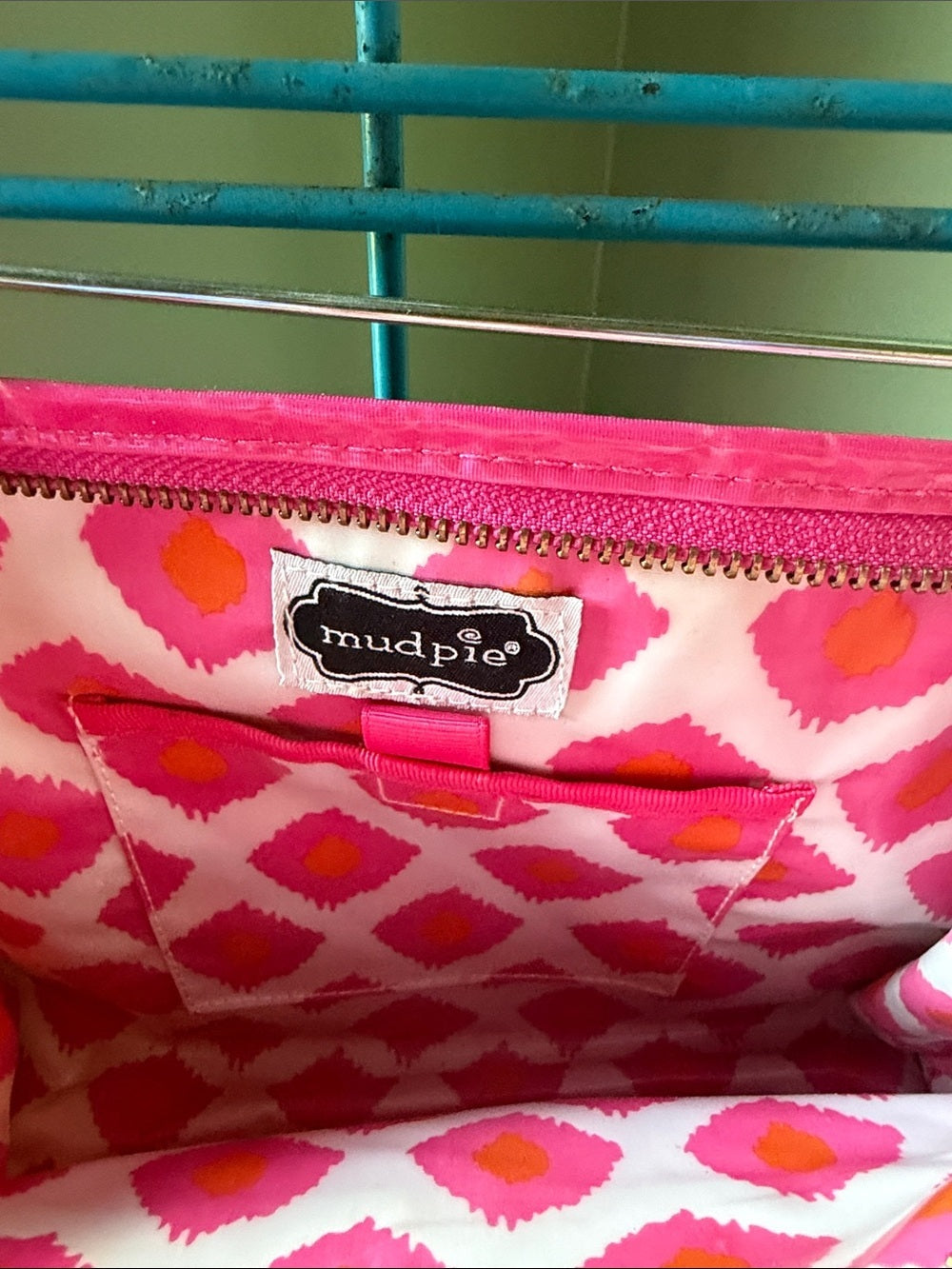 Mud Pie Pink and Orange Patterned Cosmetic Bag