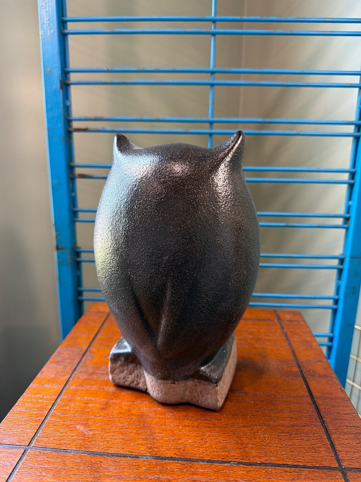 Vintage Black Ceramic Owl Figurine with Hollow Base