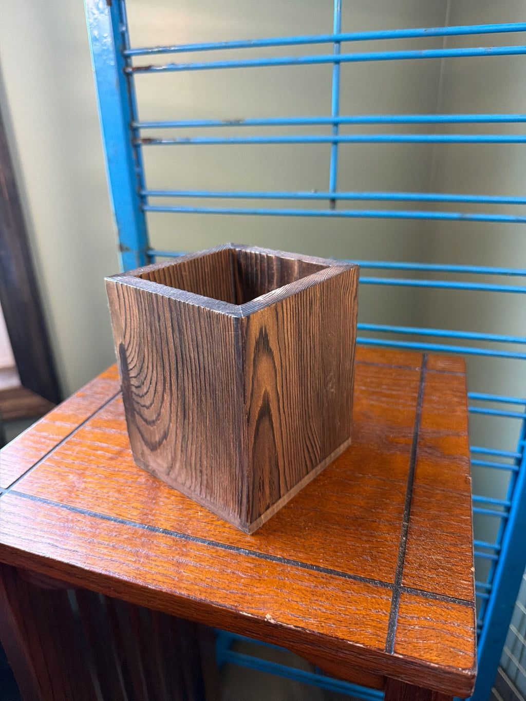 Rustic Wooden Square Pencil Holder Organizer