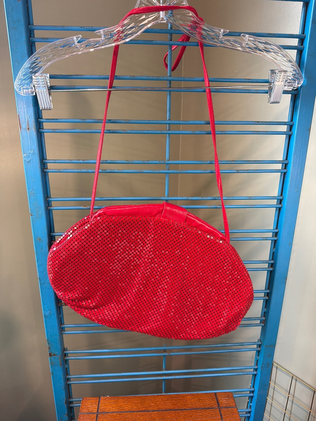 Red Sequin Evening Shoulder Bag with Bow Accent