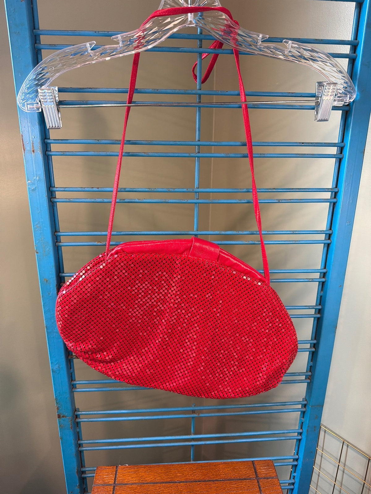 Red Sequin Evening Shoulder Bag with Bow Accent