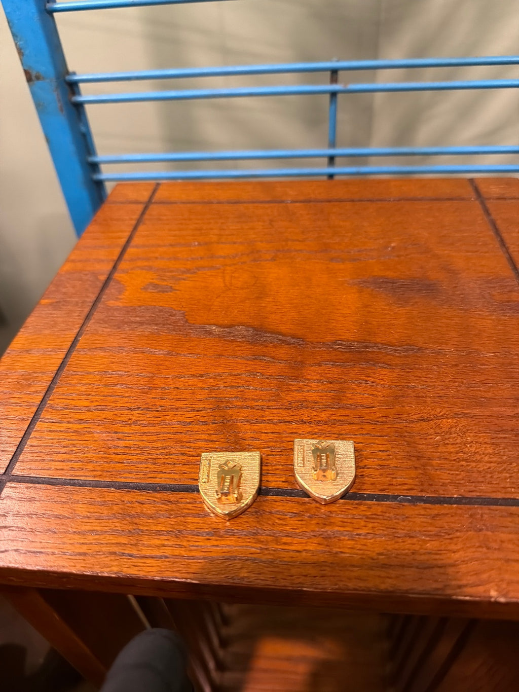 Pair of Vintage Blue and Gold Embroidered Lapel Pins
