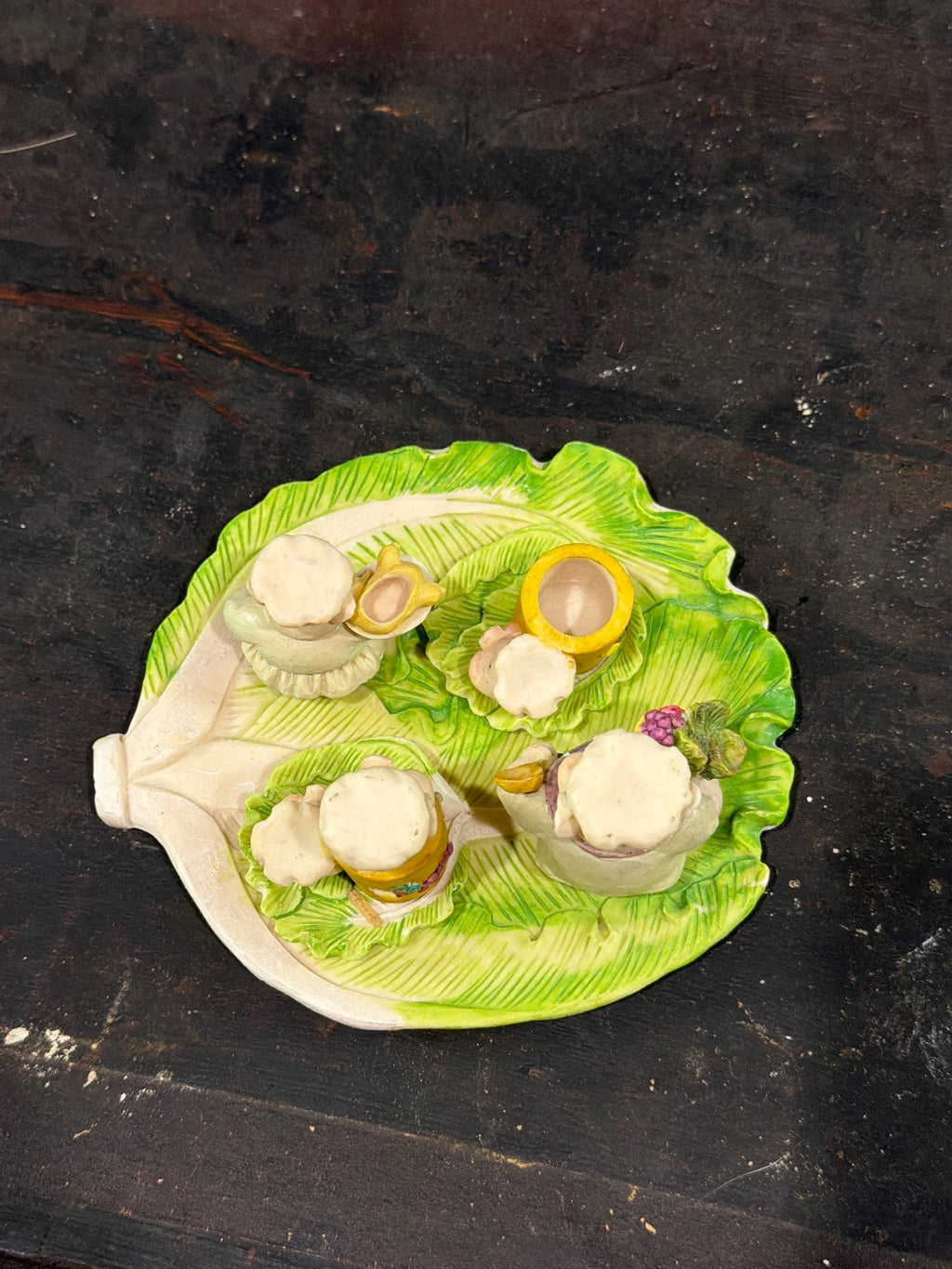 Vintage Ceramic Chef Figurines Set on Leaf Plate