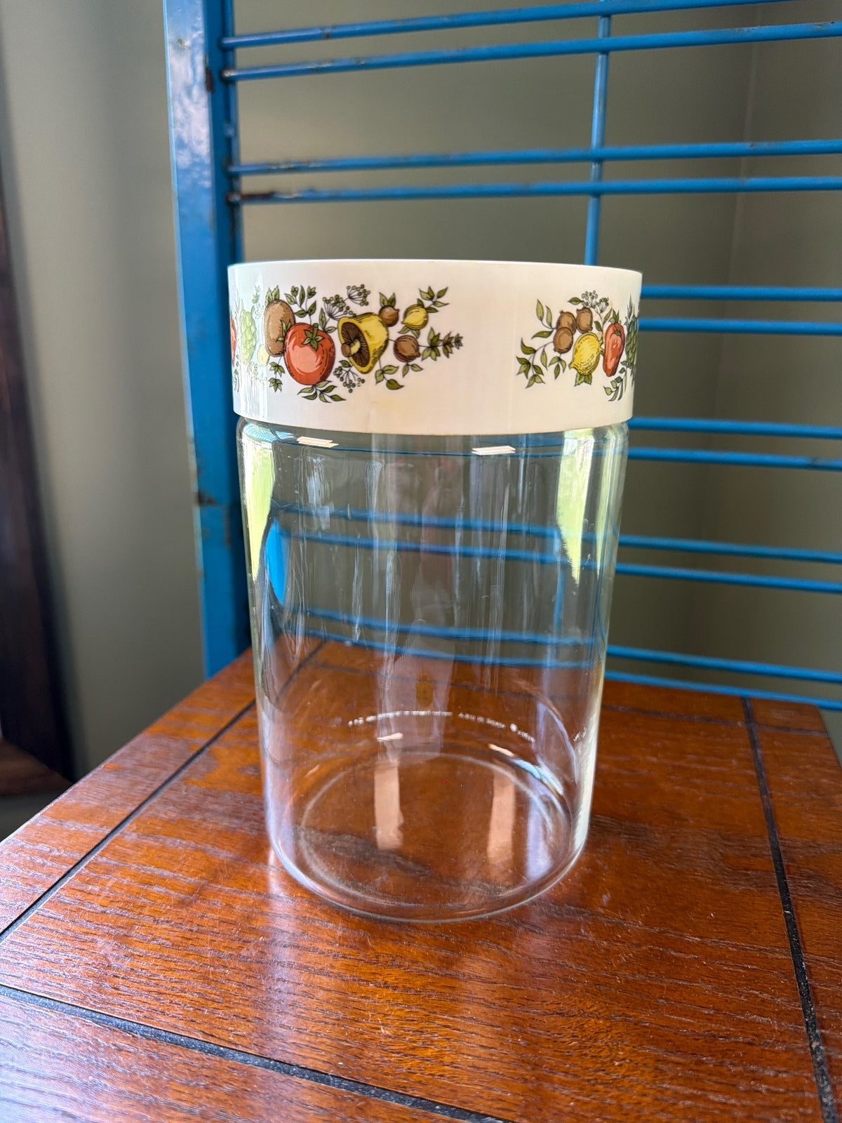 Pyrex glass canister with vegetable print lid