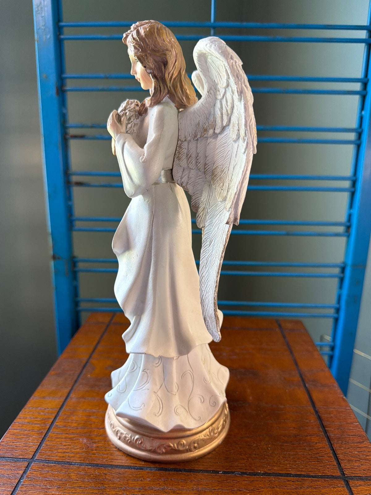 Decorative Ceramic Angel Figurine with Gold Accents
