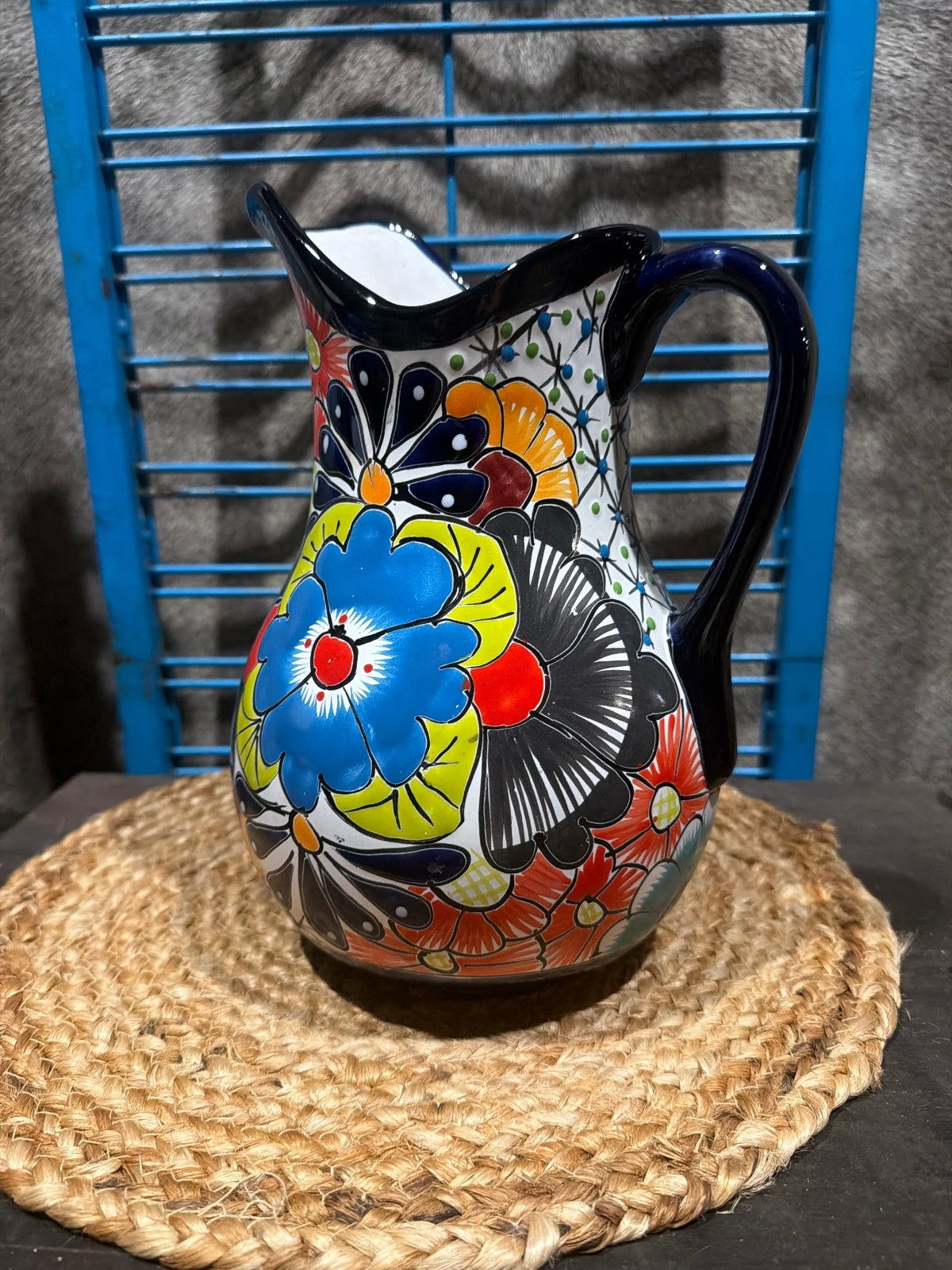 the Sergio Ponce "Raining Flowers" Hand-Painted Talavera Style Ceramic Pitcher