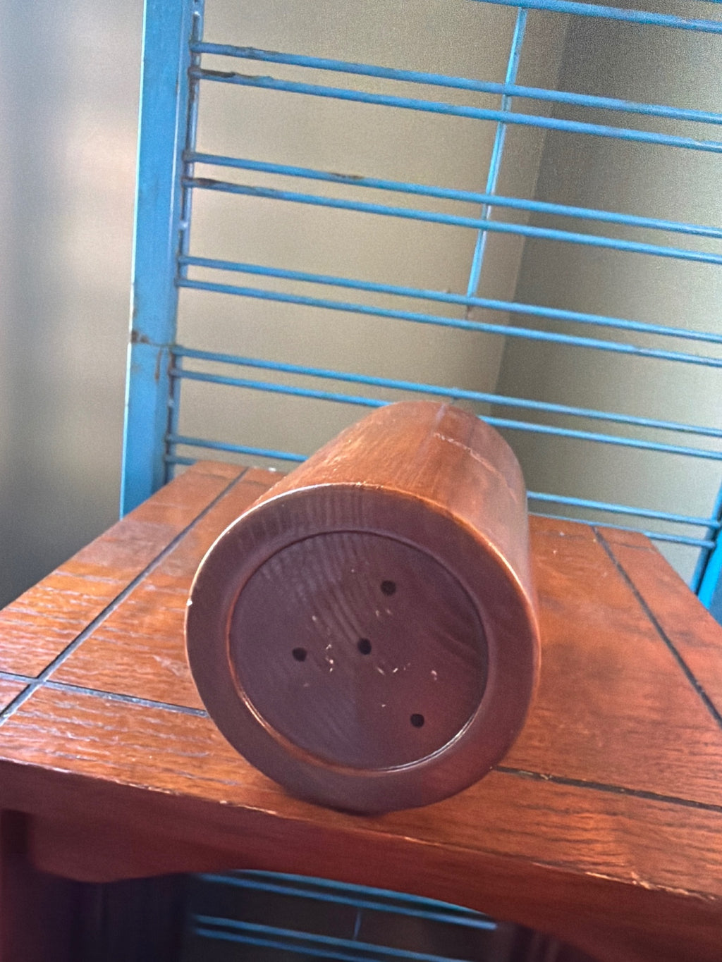 Vintage Teakwood Utensil Holder with Drainage Holes