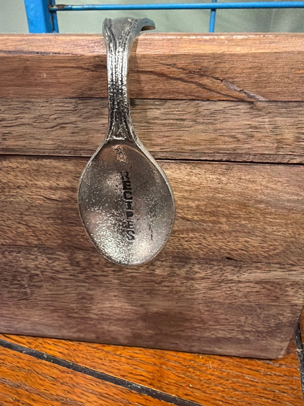 Wooden Recipe Box with Metal Spoon Handle