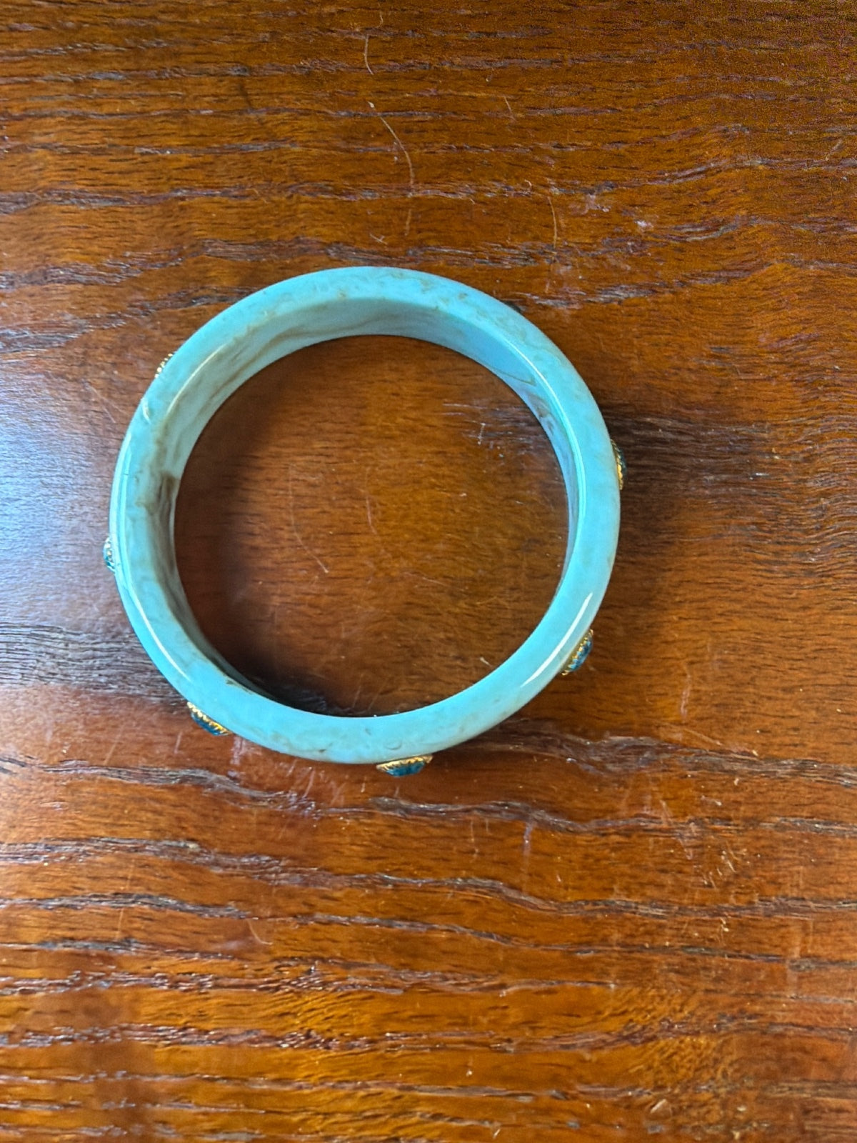 Marbled Blue Acrylic Bangle Bracelet with Turquoise Accents