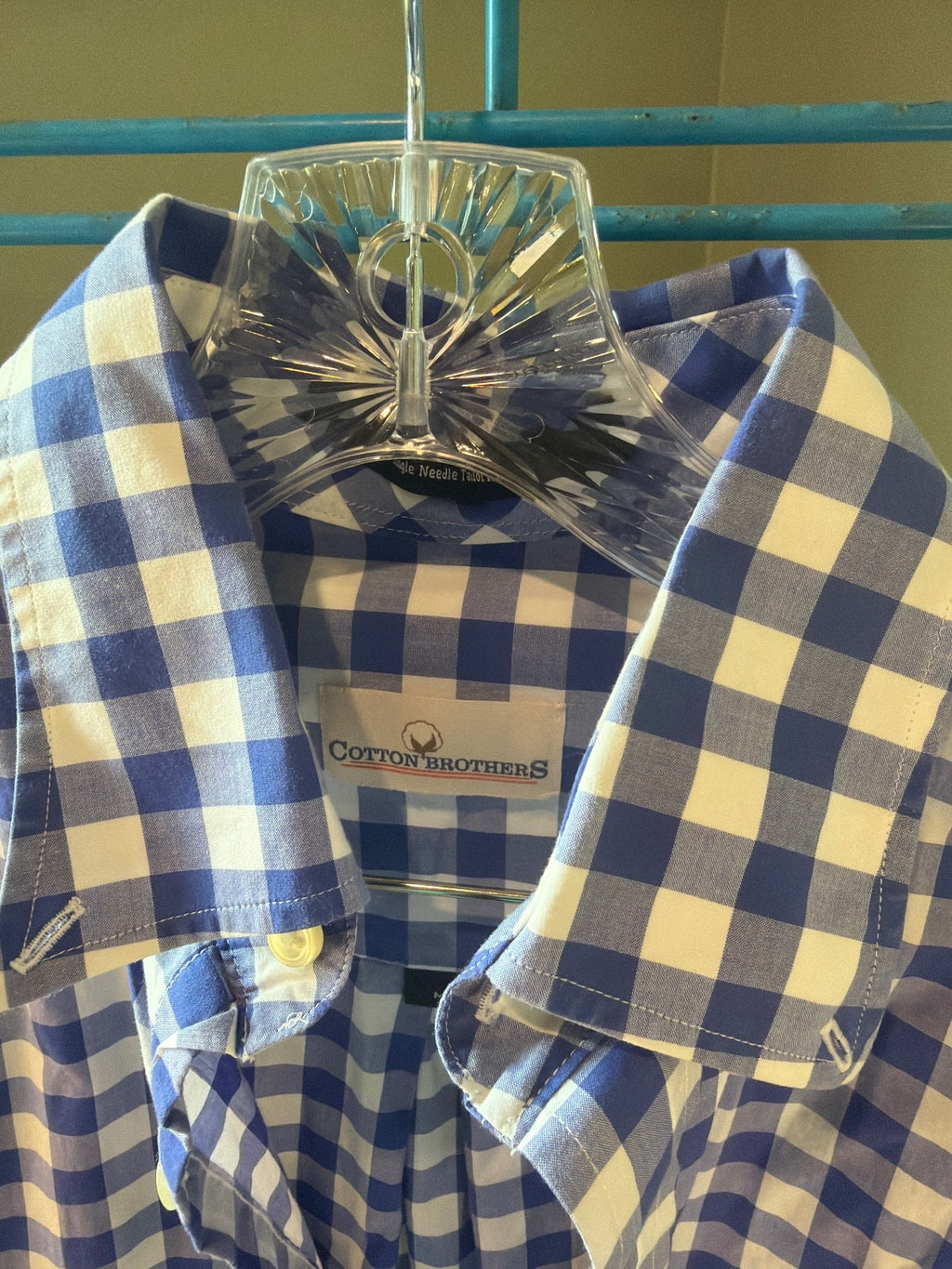 Cotton Brothers Blue and White Check Button-Up Shirt