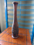 Vintage Hand-Carved Wooden Vase with Floral Design