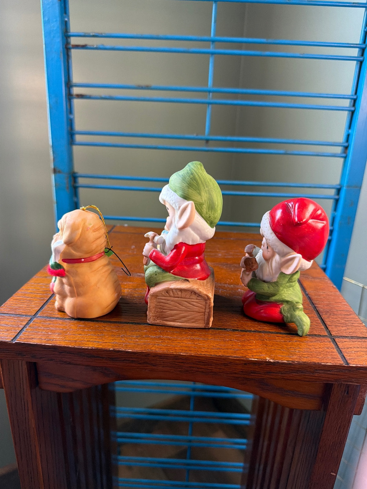 Set of 3 Vintage Christmas Figurines - Elves and Puppy