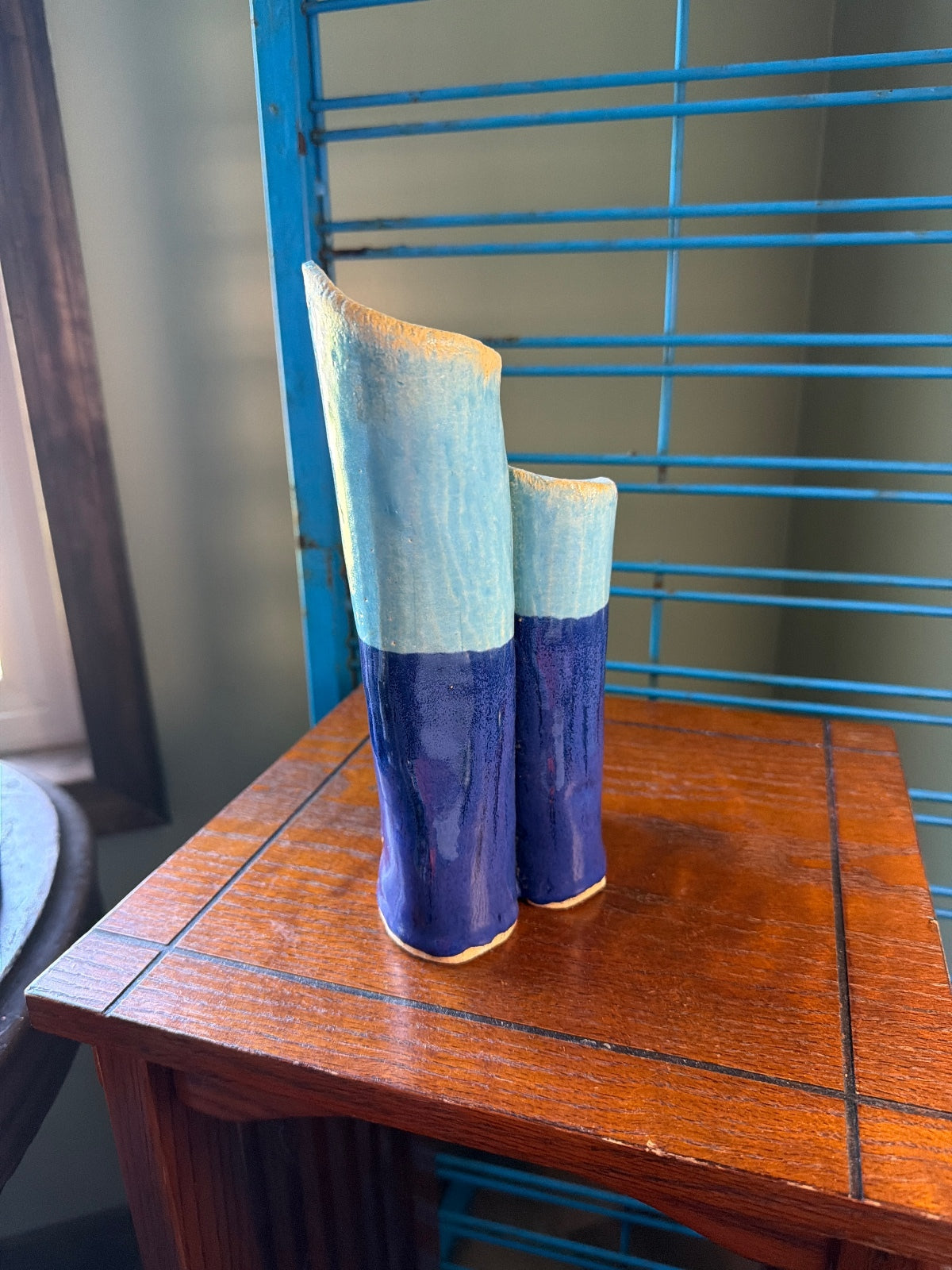 Handmade Ceramic Table Vase in Blue and Light Blue