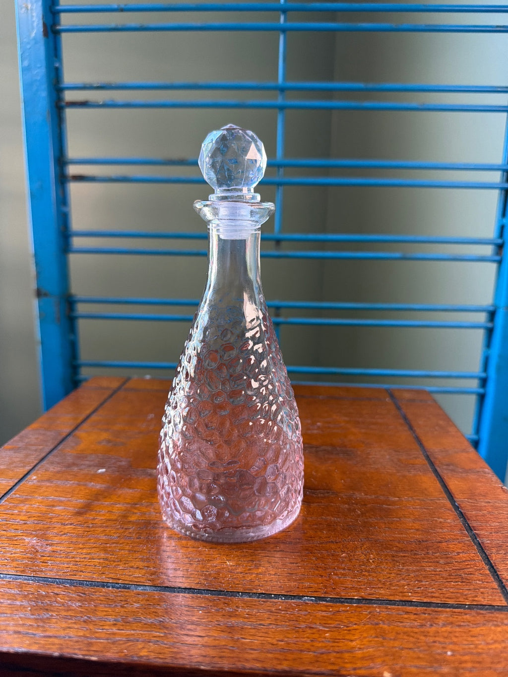 Vintage Textured Glass Decanter with Faceted Stopper