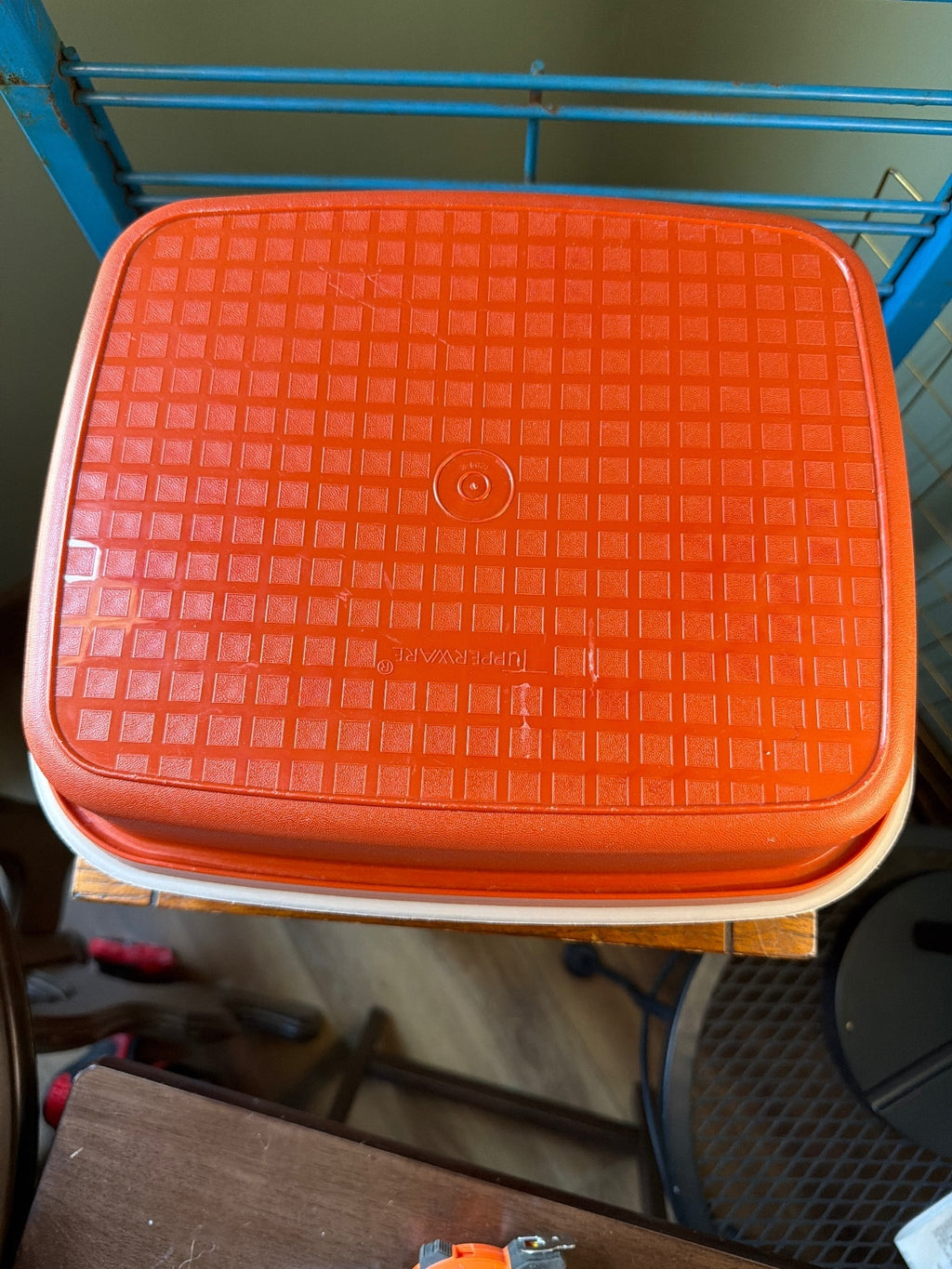 Vintage Tupperware Red and White Square Container with Lid