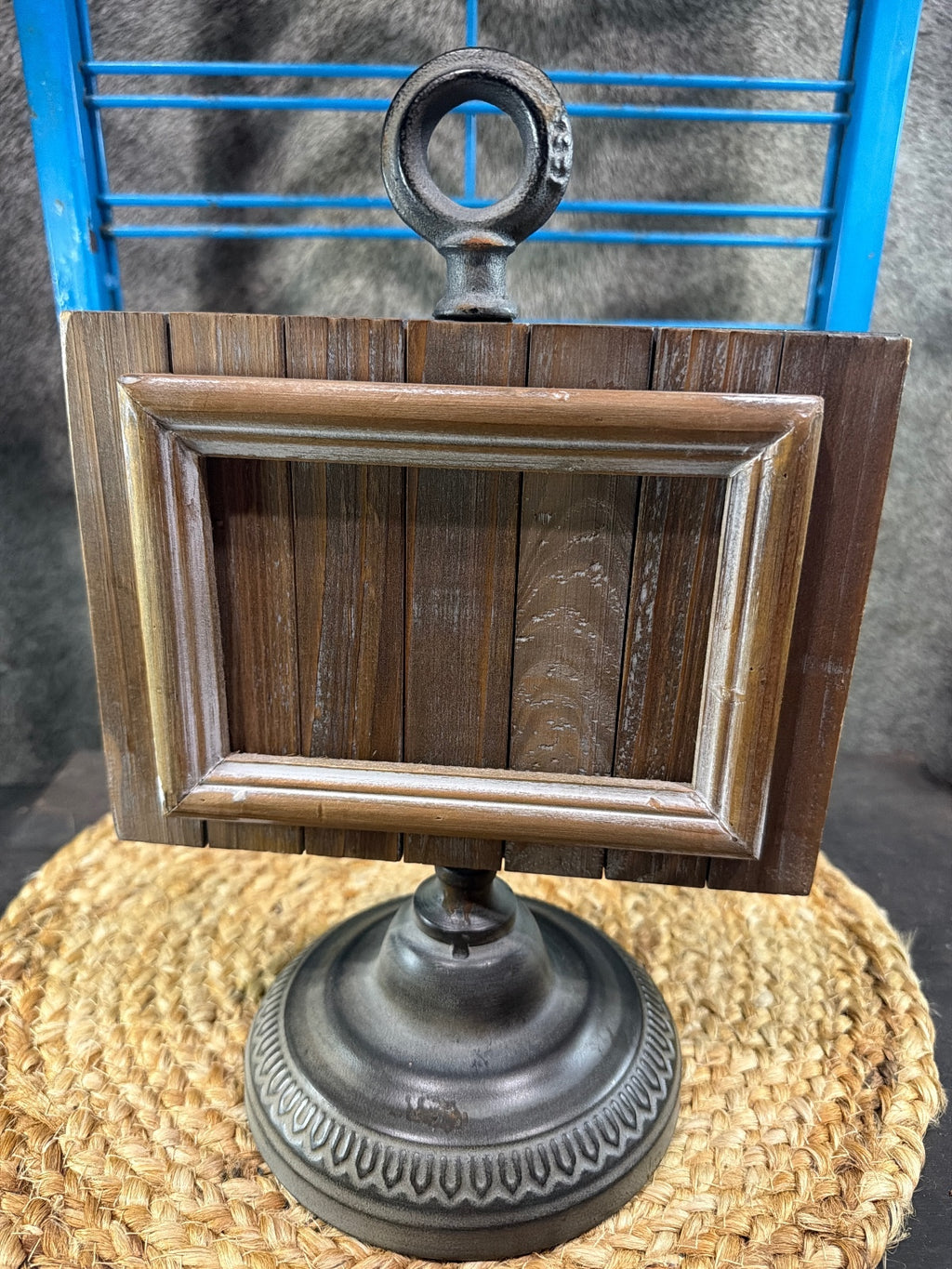 Vintage Rustic Wooden and Metal Tabletop Picture Frame