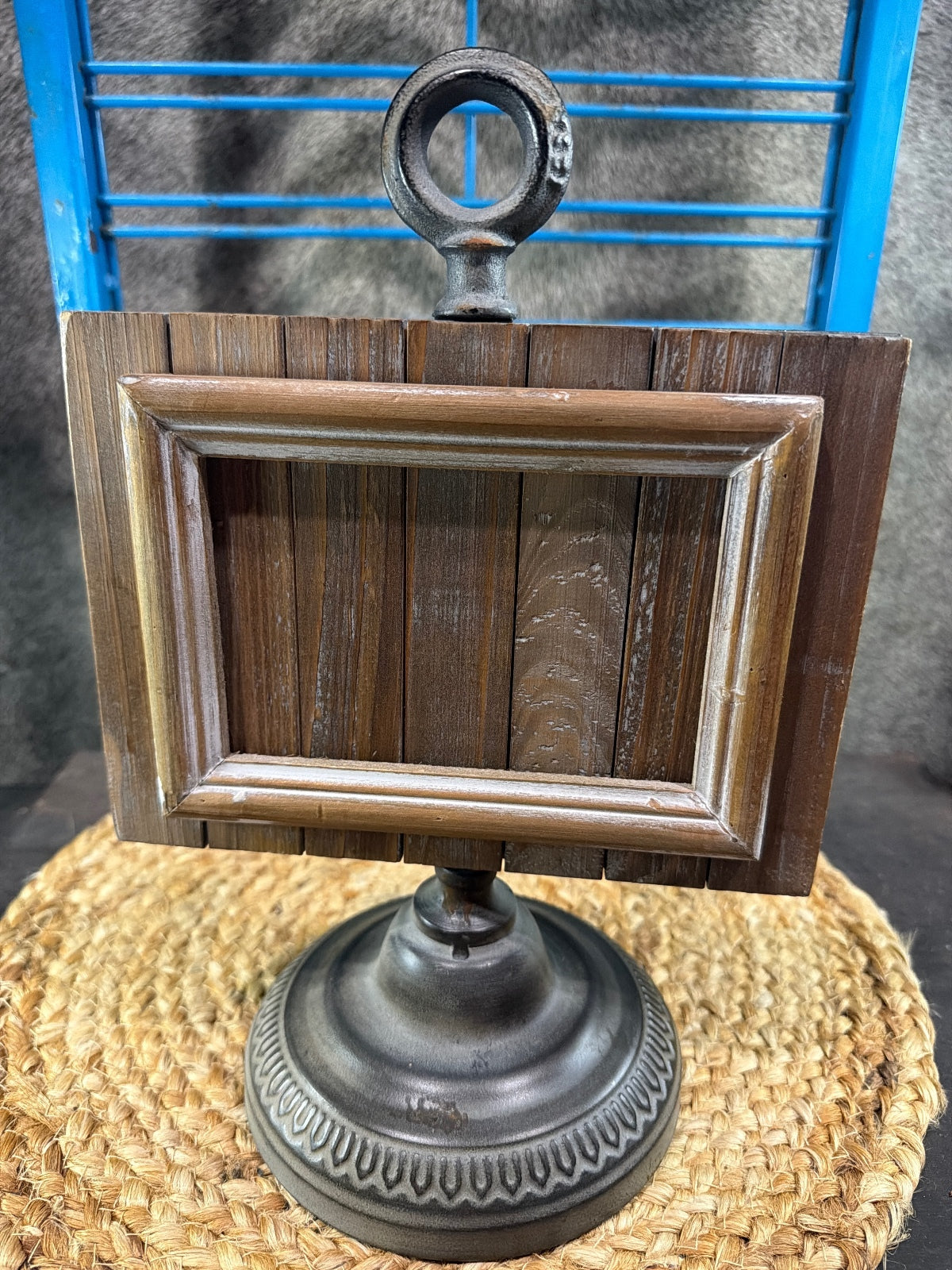 Vintage Rustic Wooden and Metal Tabletop Picture Frame