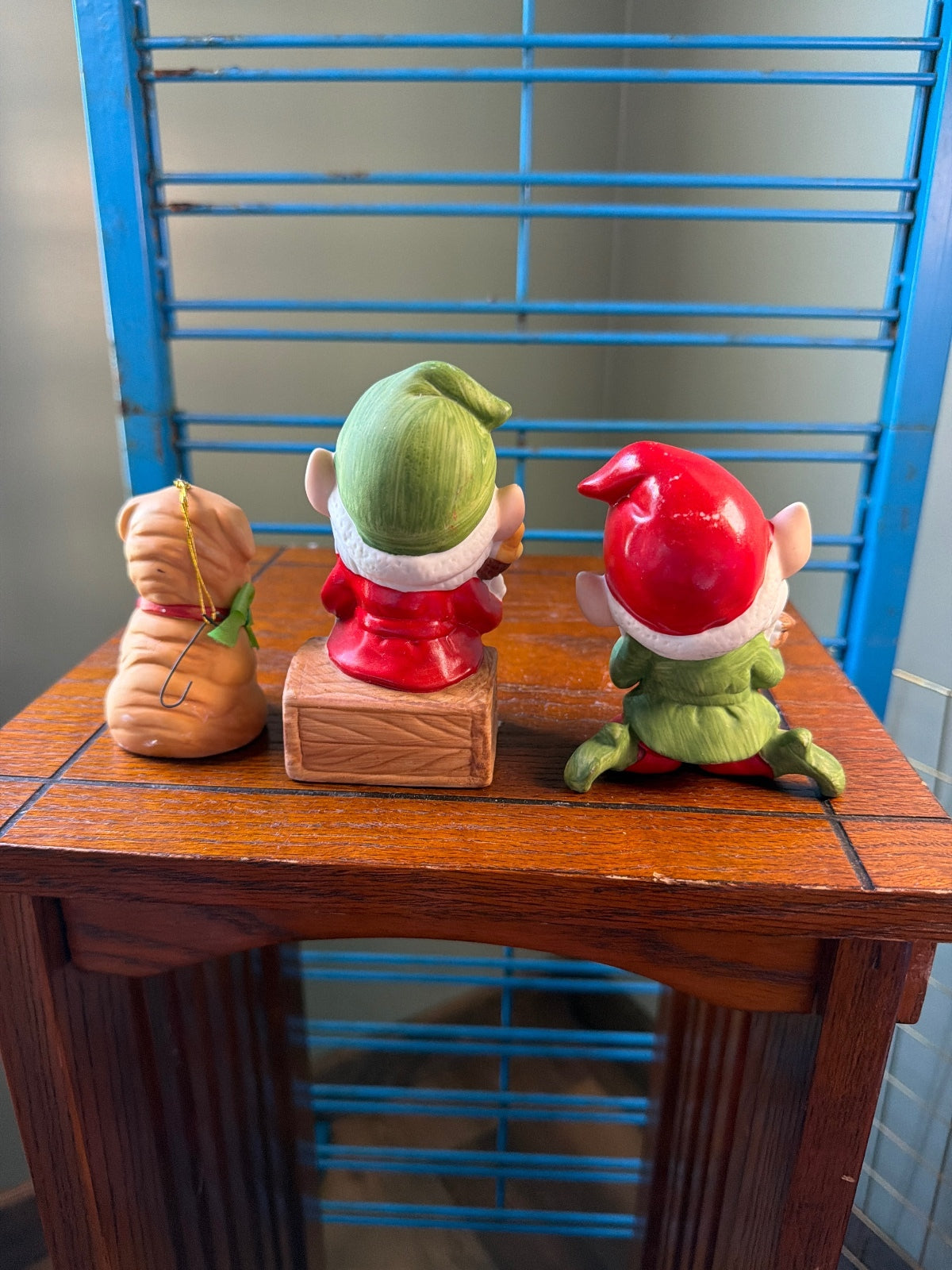 Set of 3 Vintage Christmas Figurines - Elves and Puppy