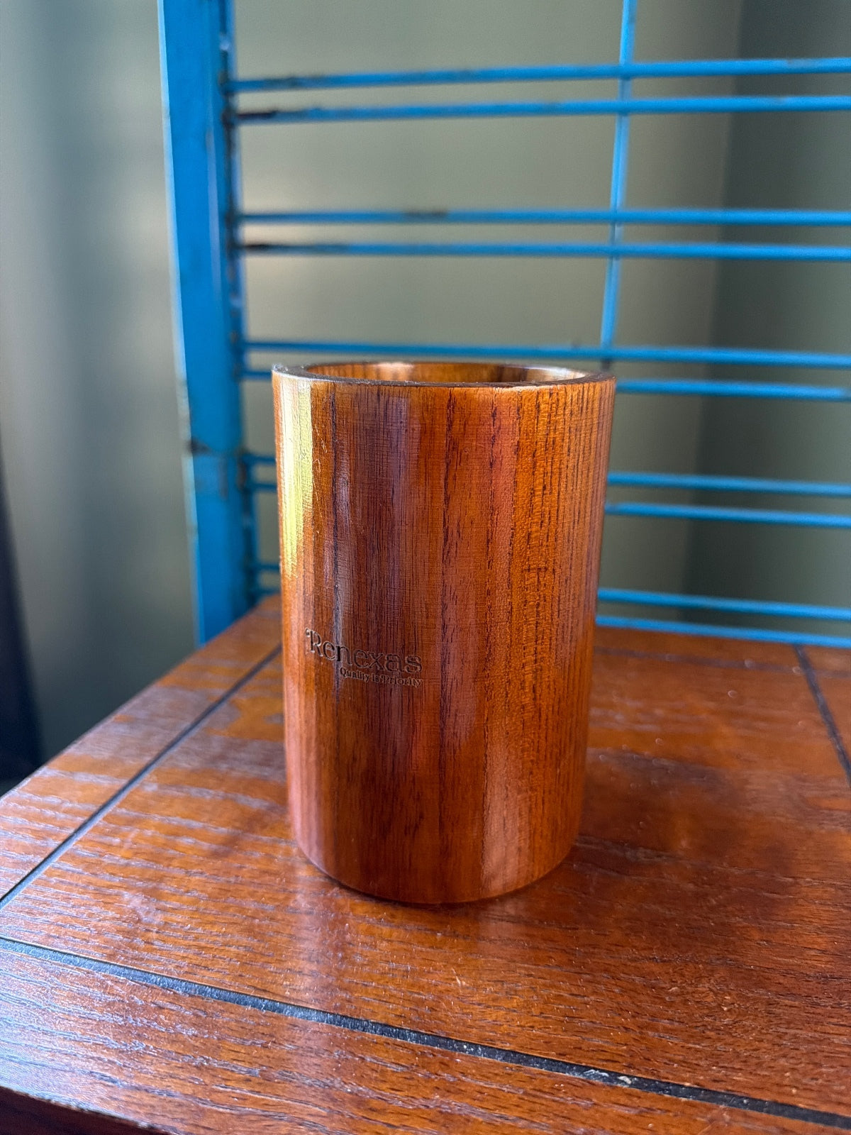 Vintage Teakwood Utensil Holder with Drainage Holes