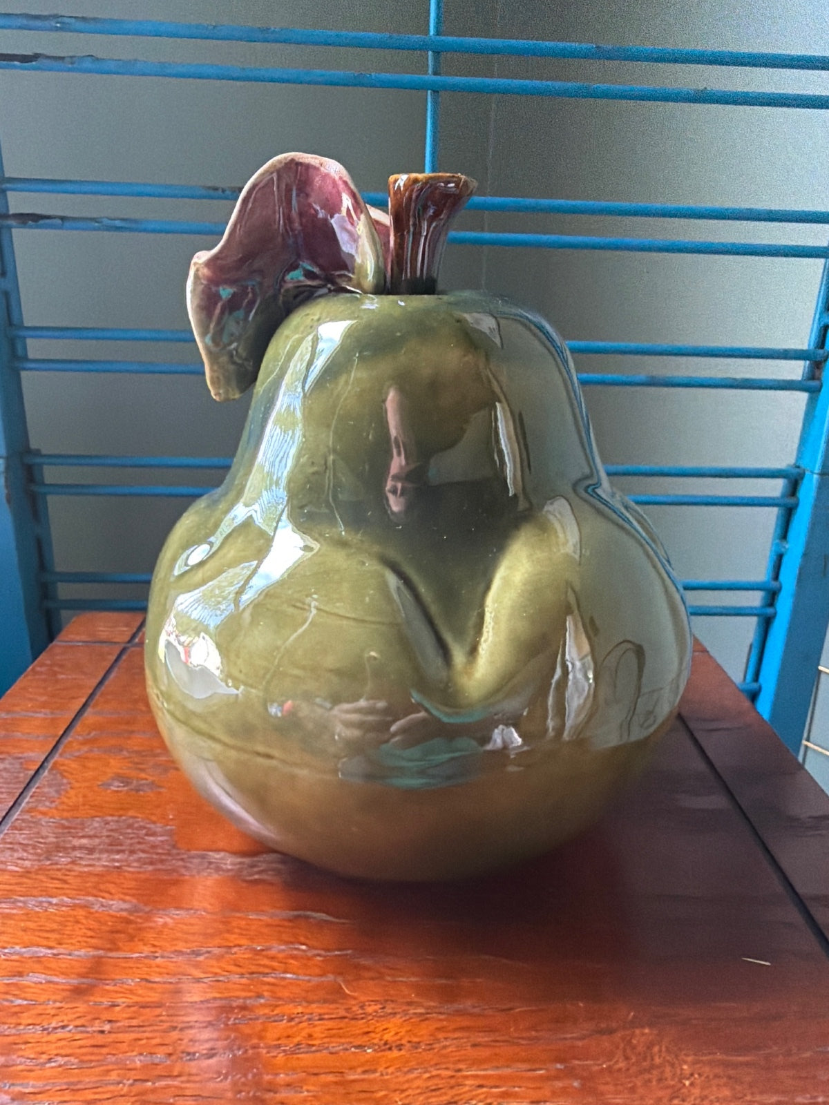 Ceramic Pear Figurine with Leaf Accent