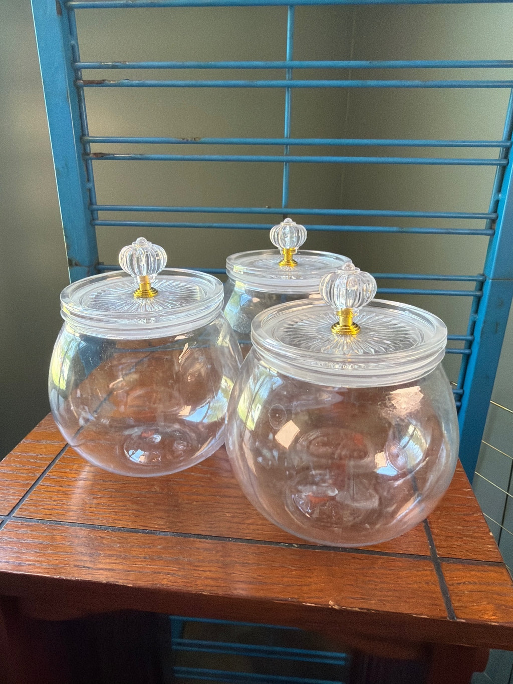 Set of 3 plastic Storage Jars with Decorative Lids