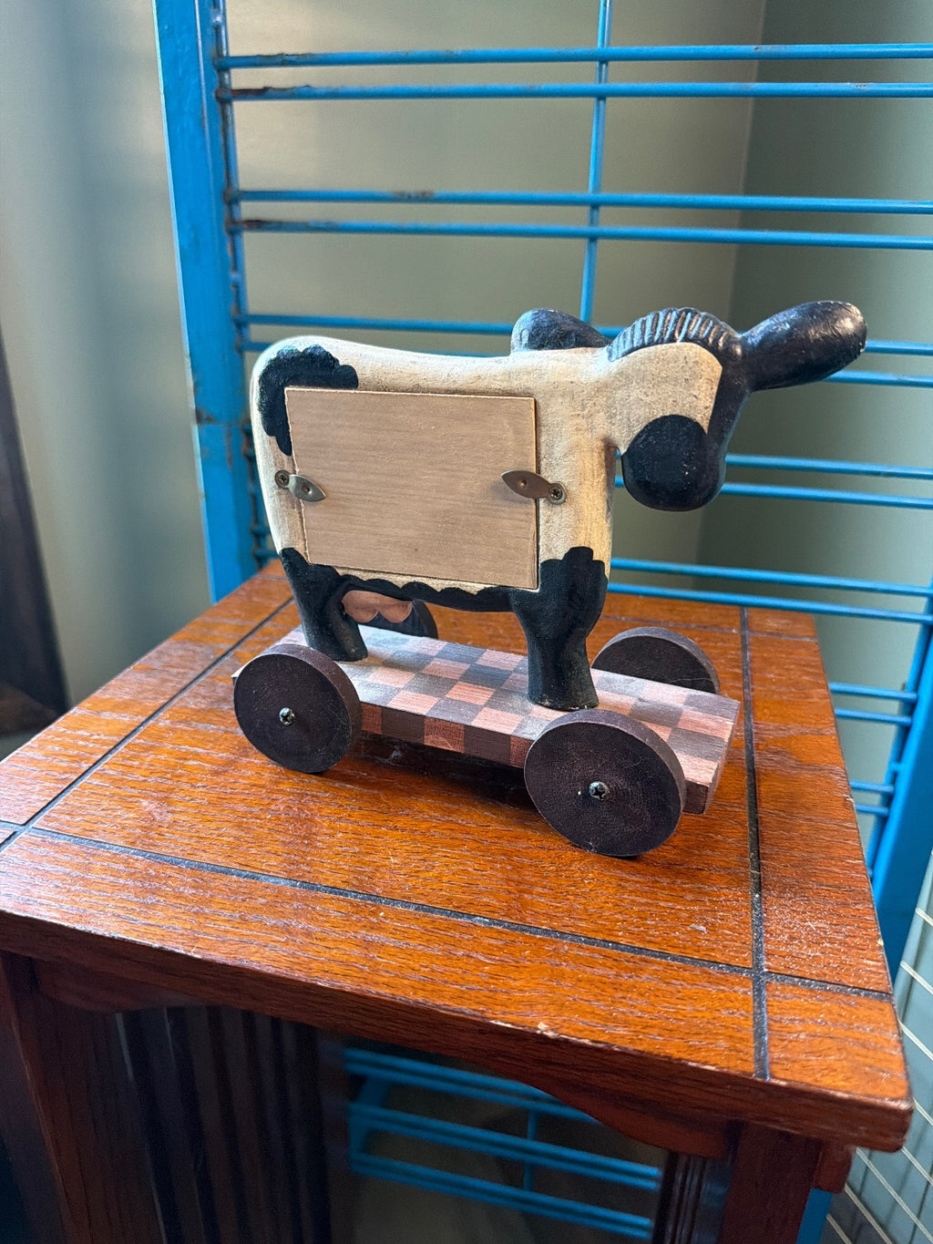 Handcrafted Wooden Cow Pull frame with Checkerboard Base