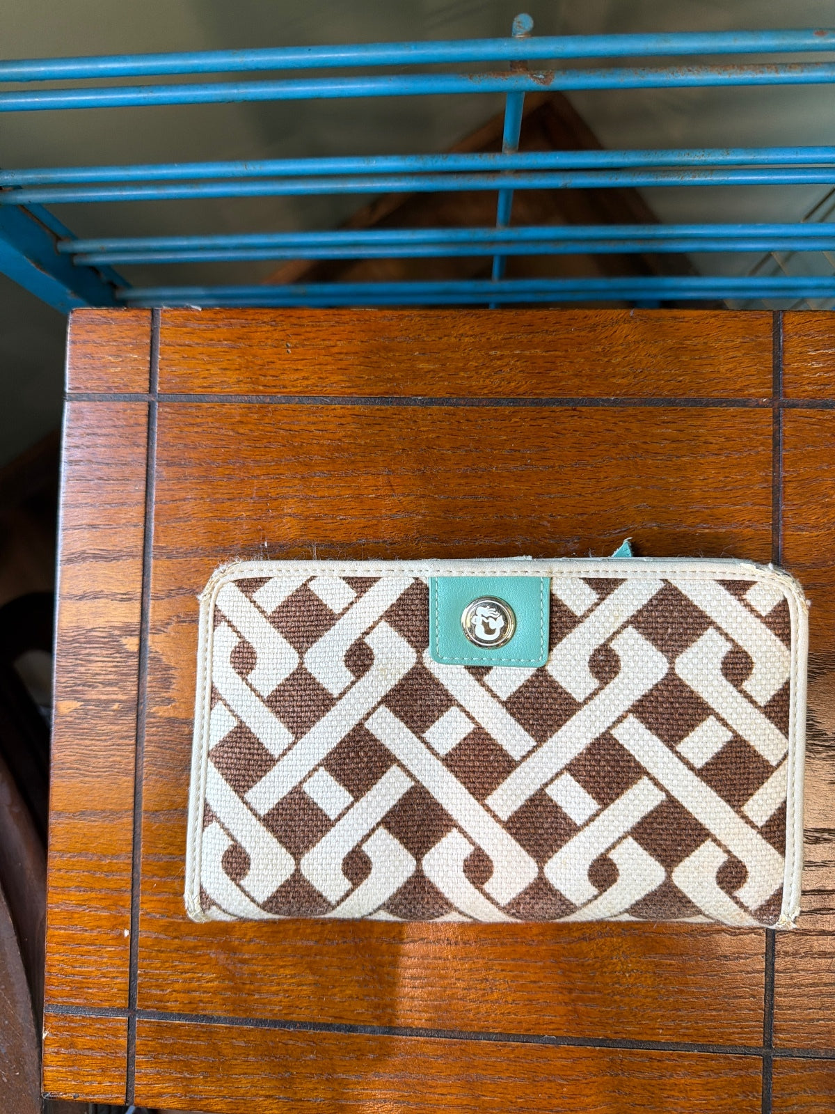 Spartina Brown and Cream Patterned Wallet with Snap Closure