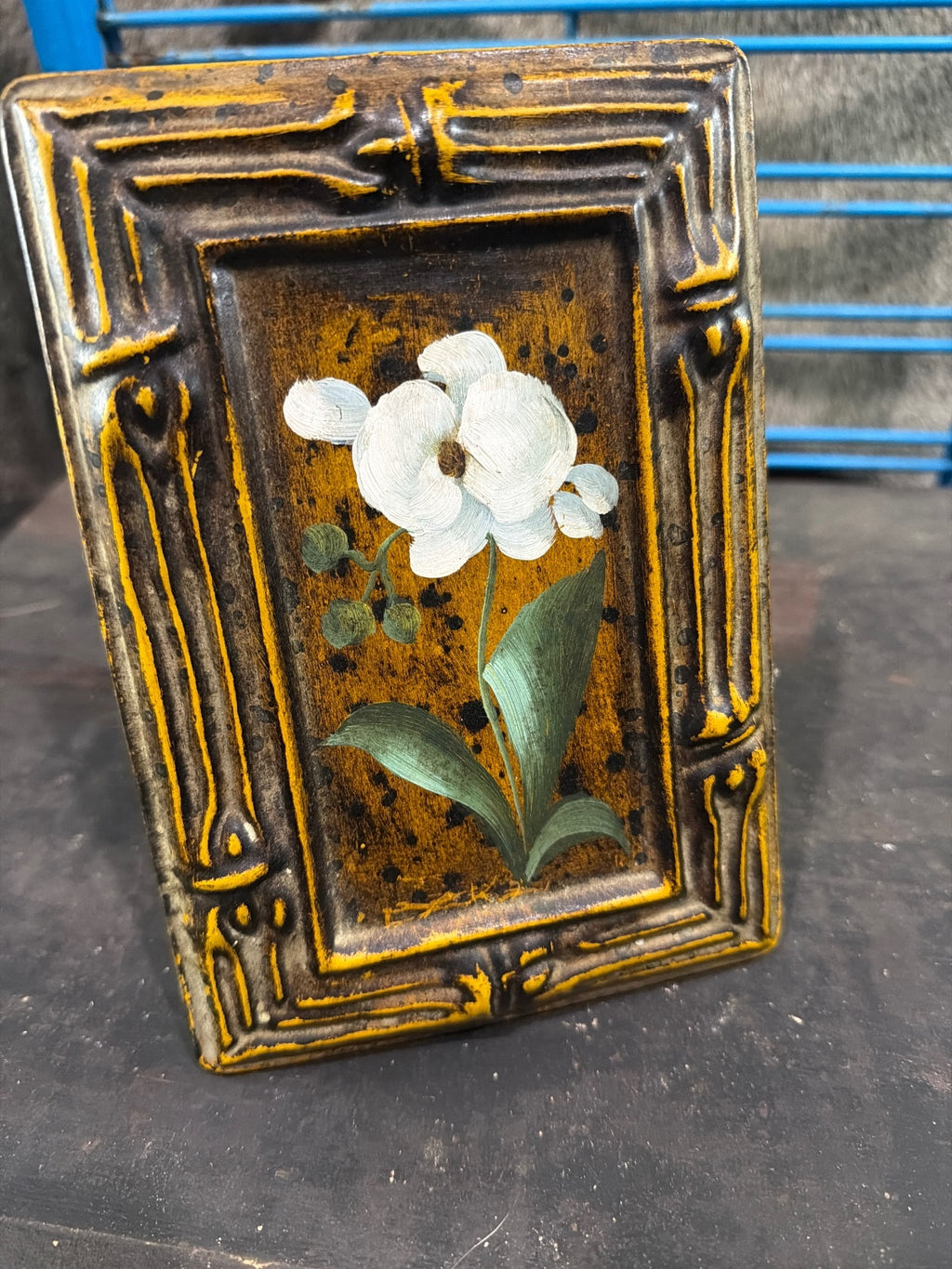 Vintage Small Floral Picture Frame with Stand