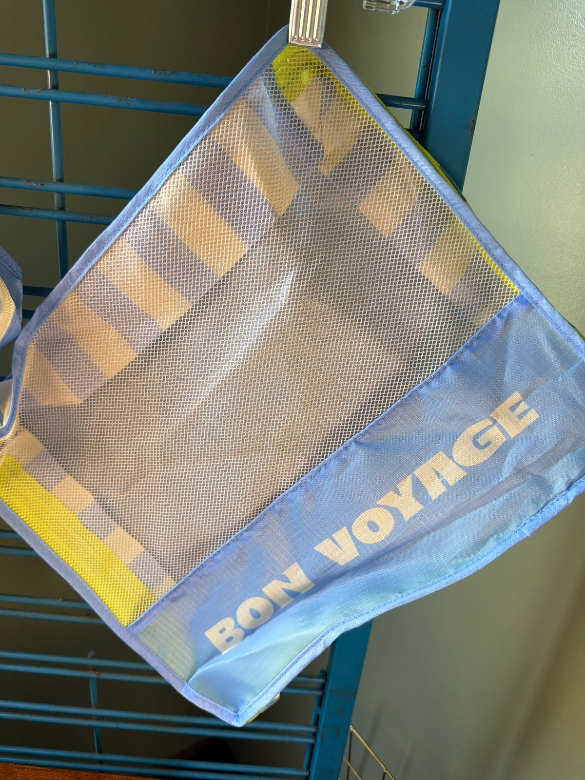 Set of 2 Blue and Yellow Mesh Travel Packing Cubes with 'Ciao' and 'Bon Voyage'
