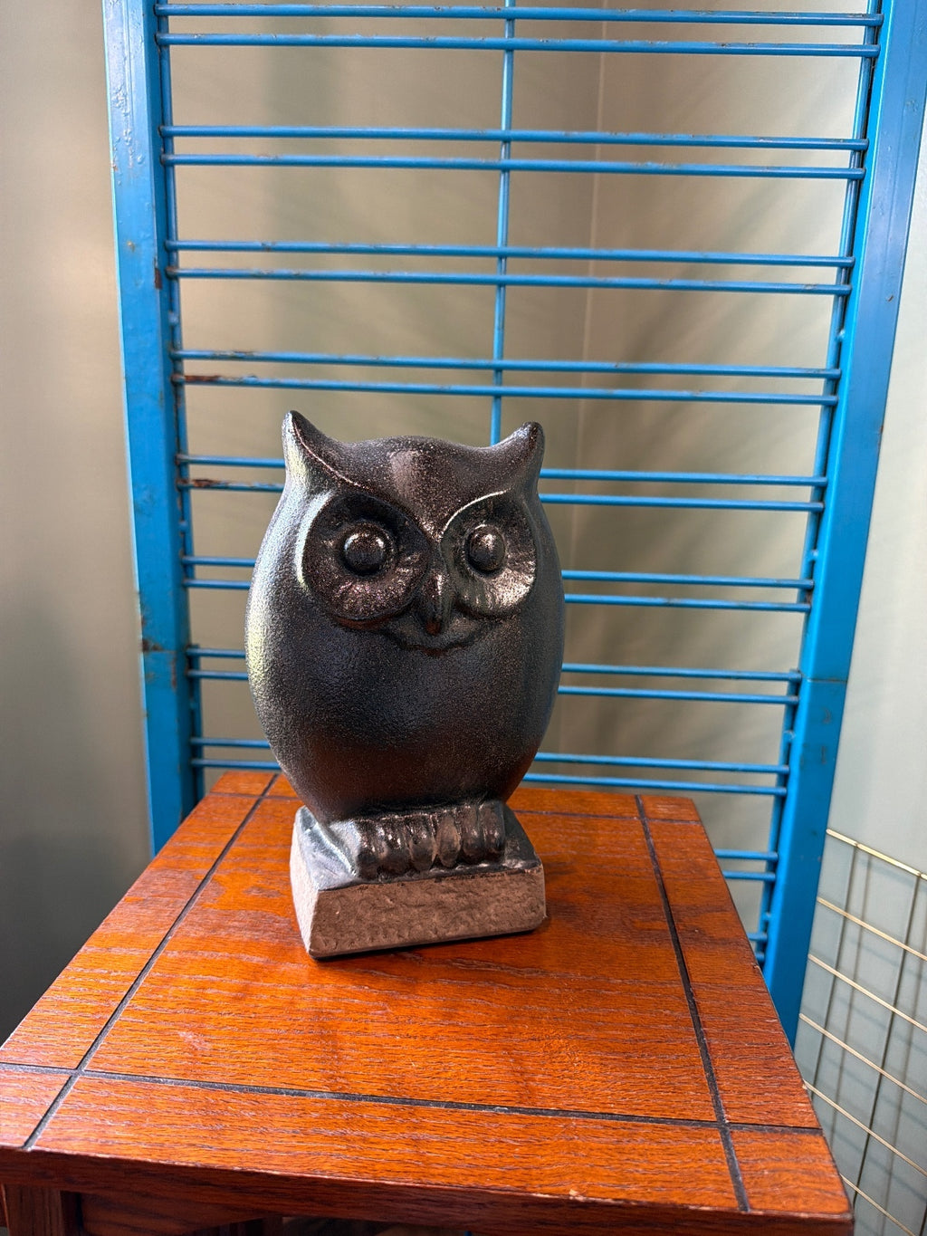 Vintage Black Ceramic Owl Figurine with Hollow Base