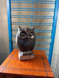 Vintage Black Ceramic Owl Figurine with Hollow Base