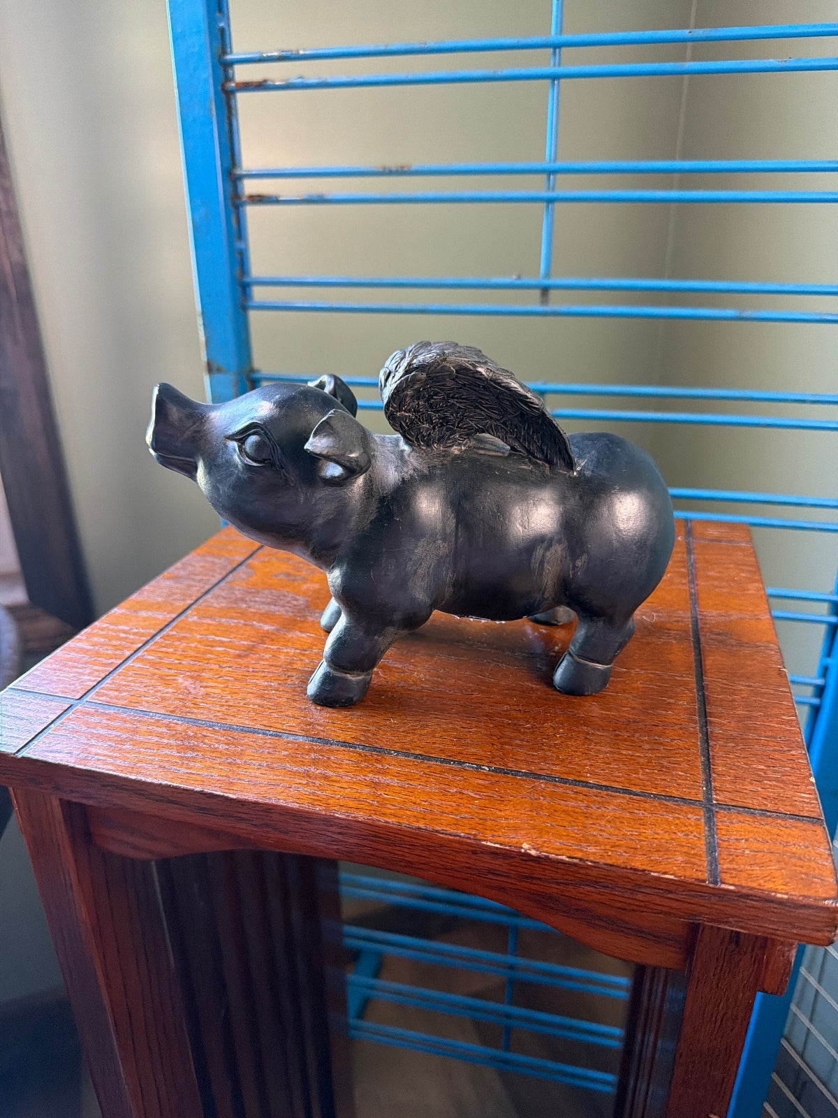 Metallic Pig Figurine with Wings Sculpture