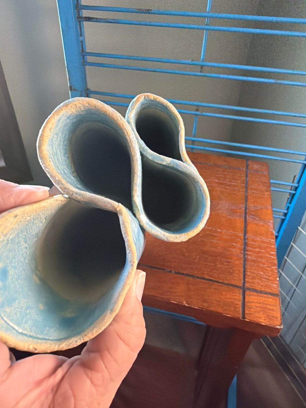 Handmade Ceramic Table Vase in Blue and Light Blue
