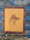 Vintage Fox Head Art Plaque on Wood Frame