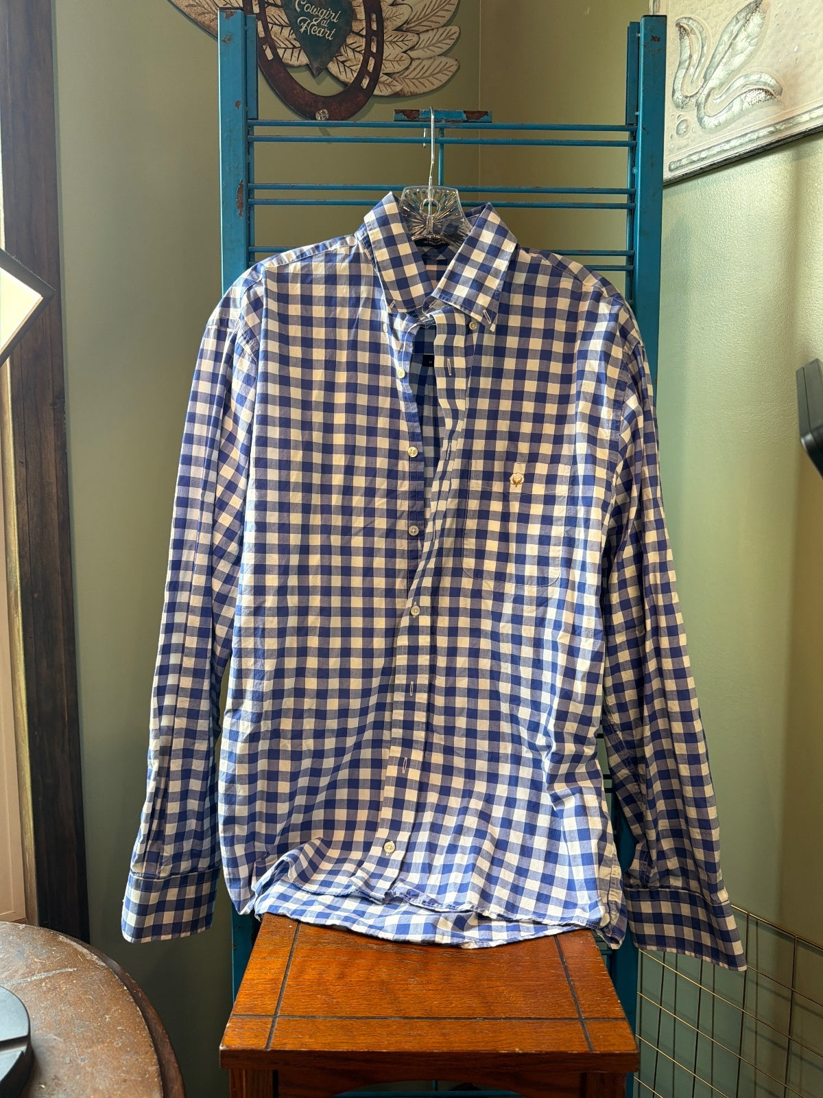 Cotton Brothers Blue and White Check Button-Up Shirt