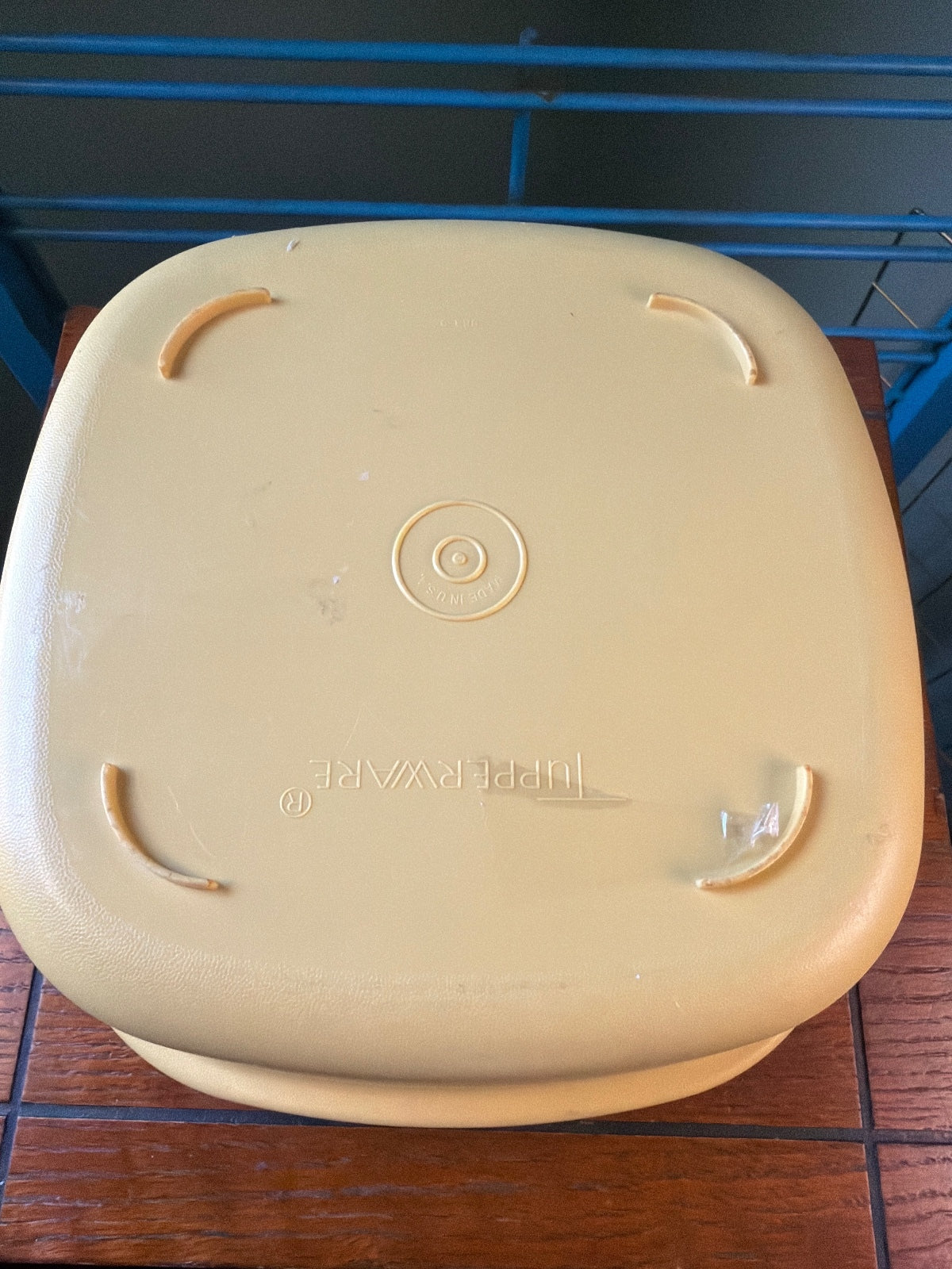 Vintage Tupperware Yellow and Cream Square Container with Lid and Colander