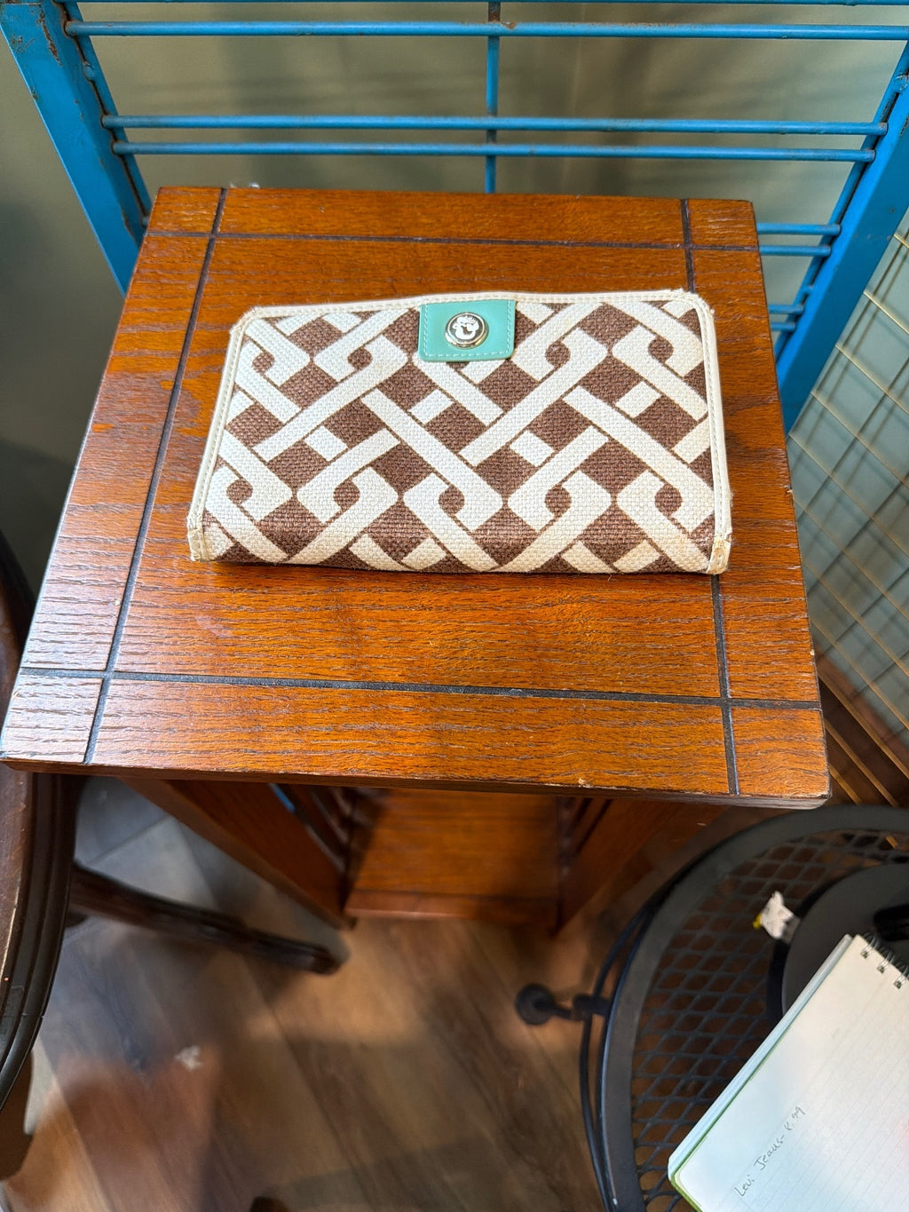 Spartina Brown and Cream Patterned Wallet with Snap Closure