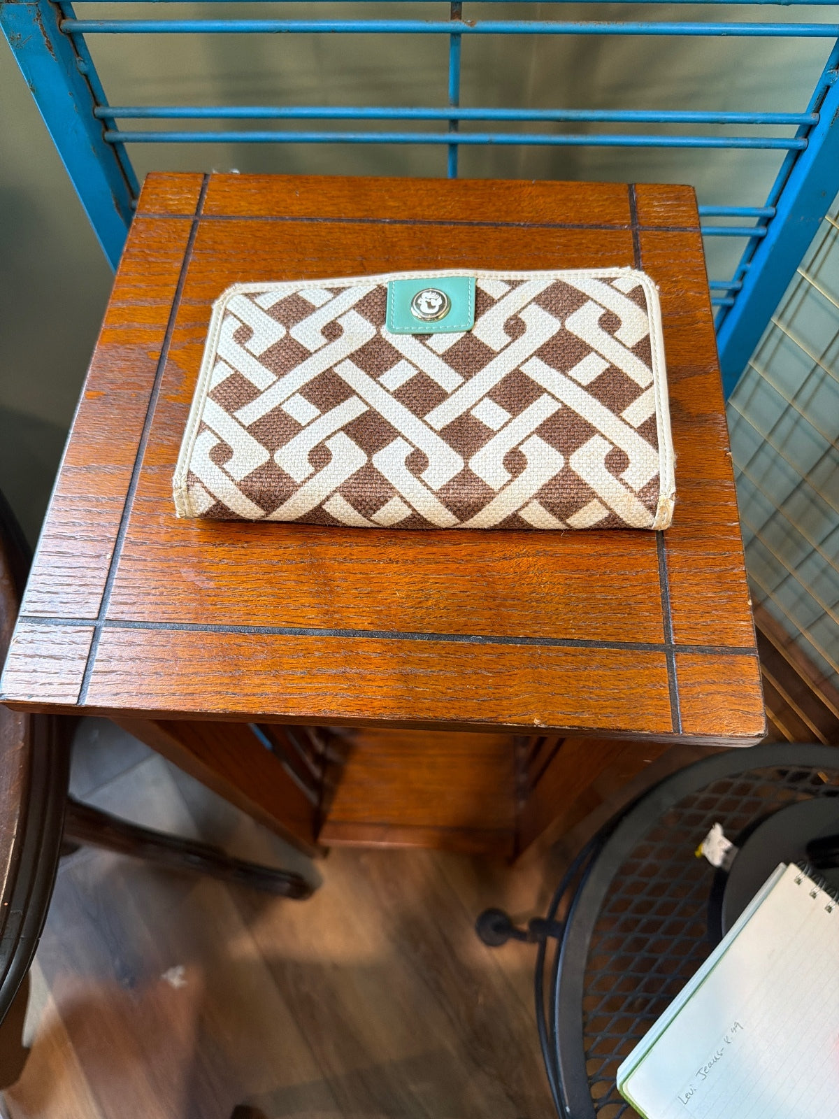 Spartina Brown and Cream Patterned Wallet with Snap Closure