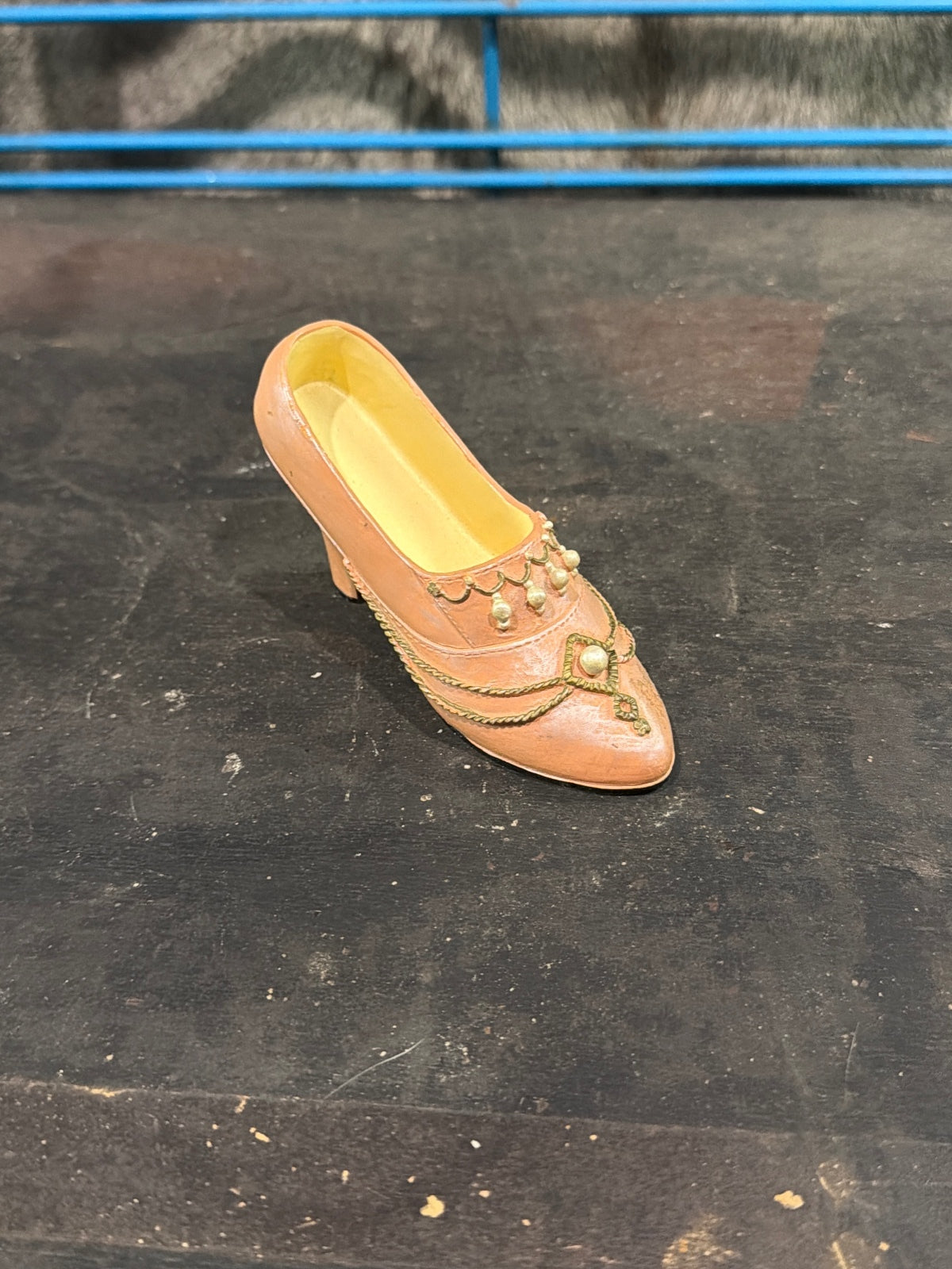 Vintage Brown Leather Women's Dress Heel with Decorative Chains and Pearls