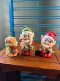Set of 3 Vintage Christmas Figurines - Elves and Puppy