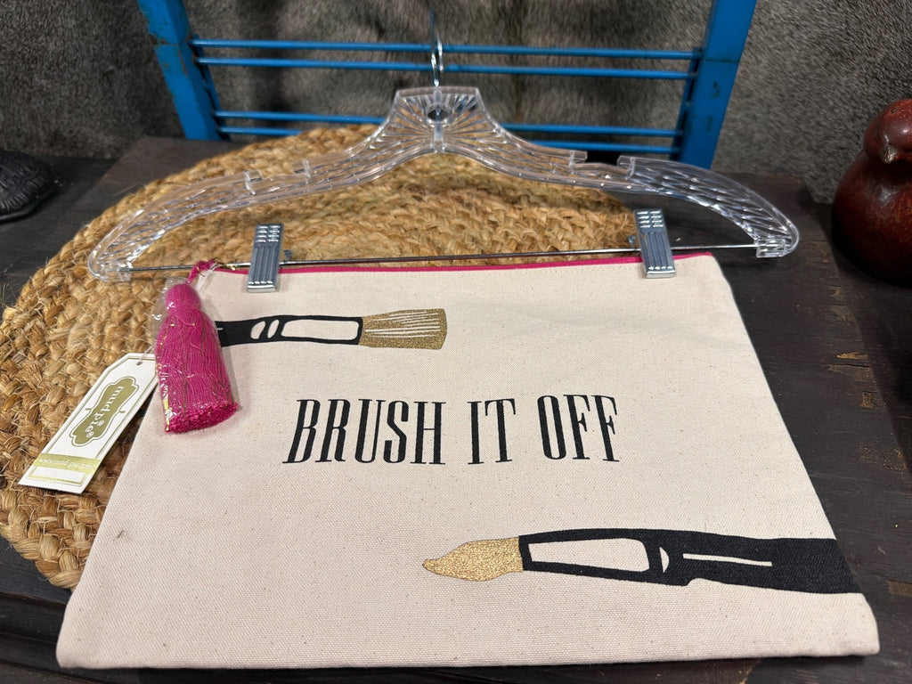 Mud Pie Brush It Off Canvas Makeup Bag with Tassel