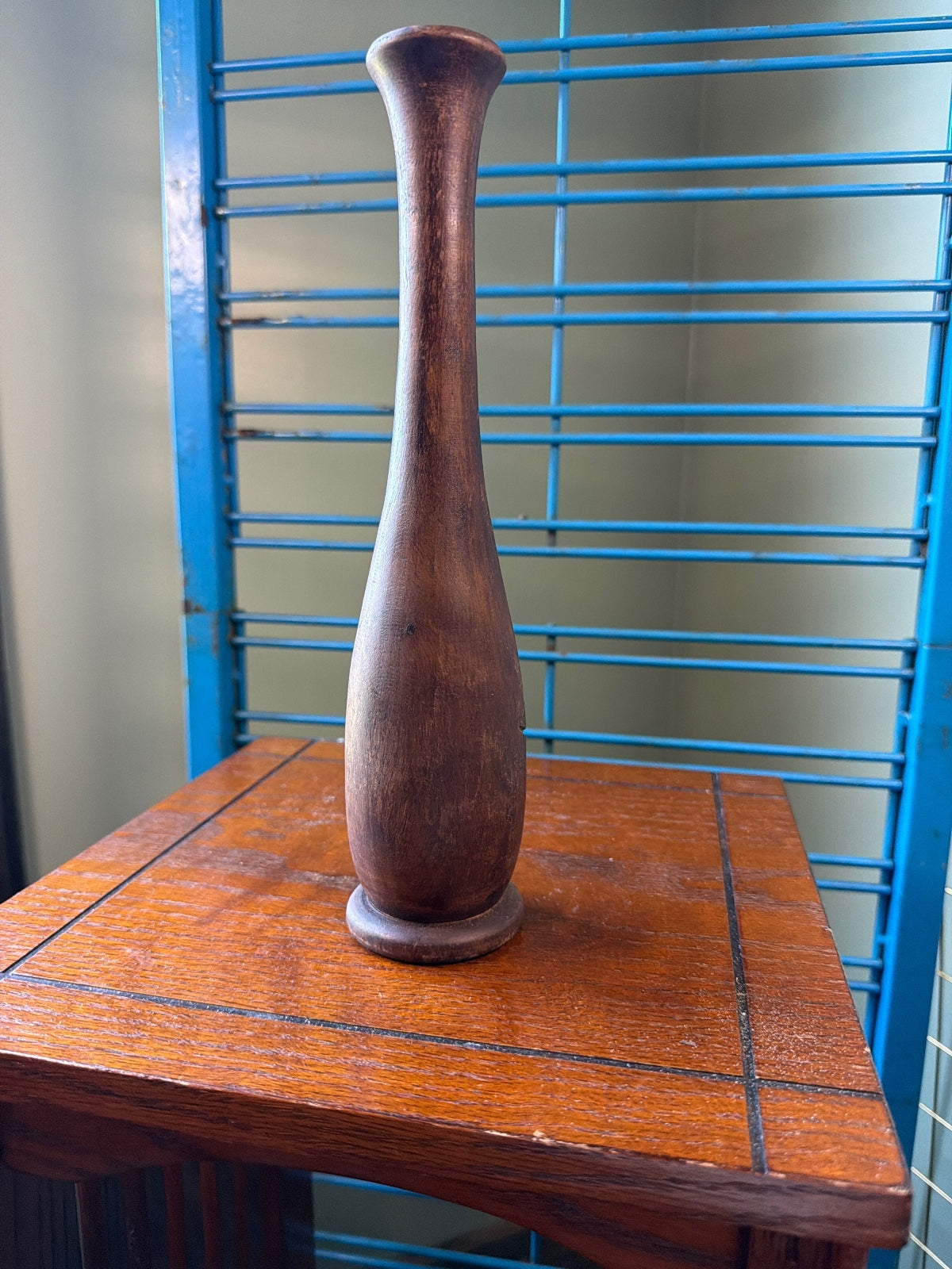 Vintage Hand-Carved Wooden Vase with Floral Design