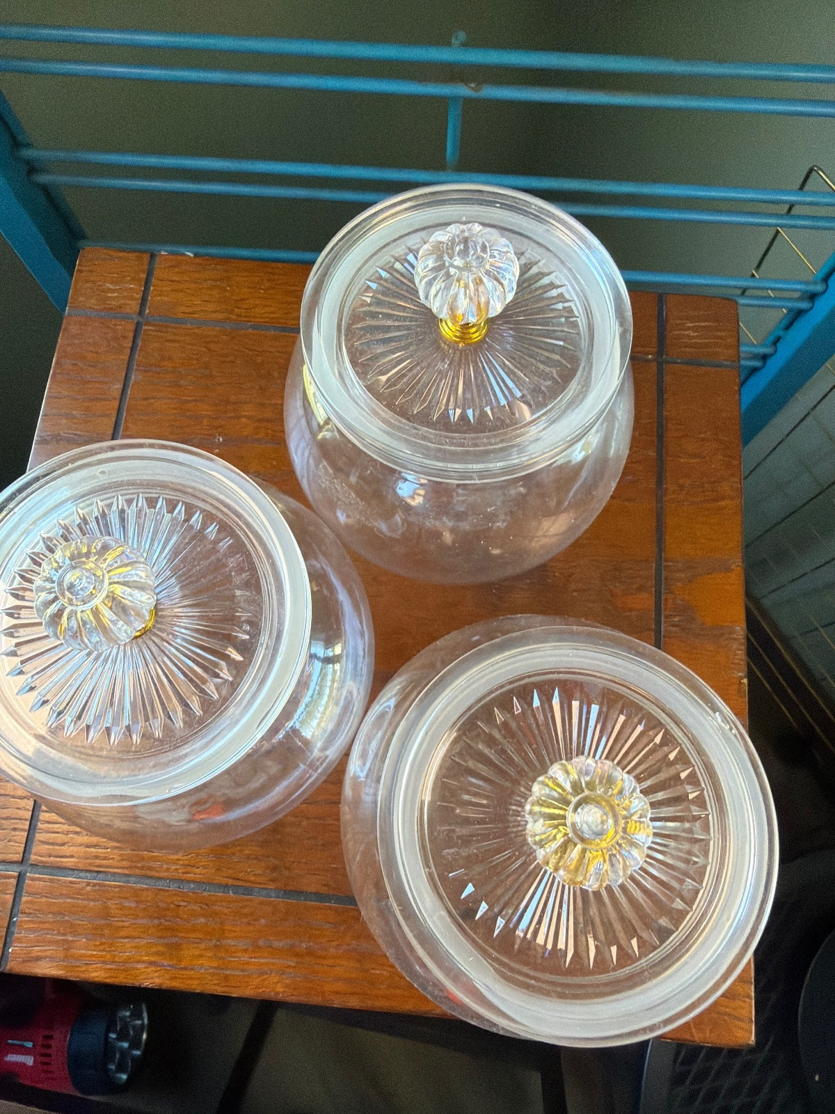 Set of 3 plastic Storage Jars with Decorative Lids